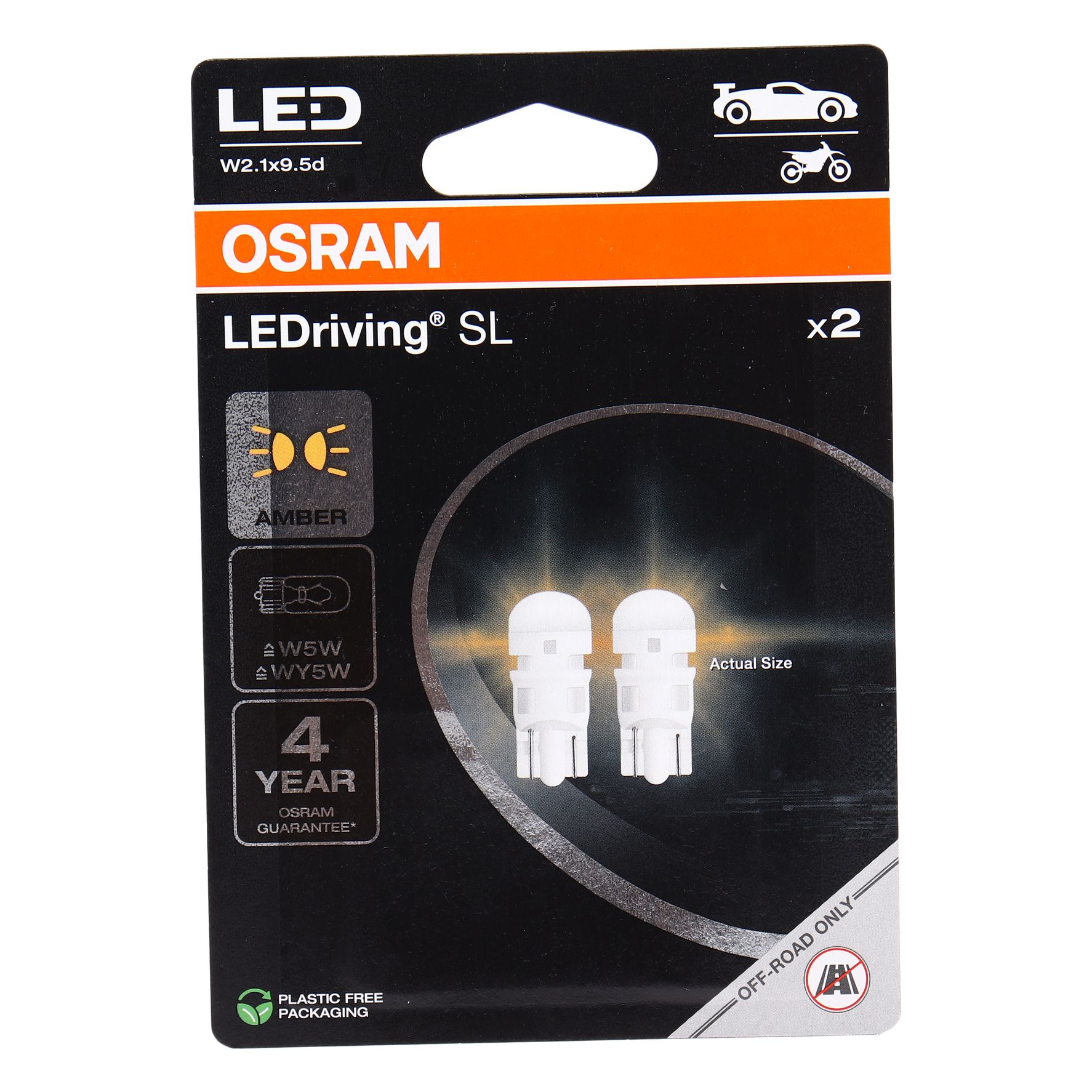 Автолампа W5W (W2.1x9.5d) LED (блистер,2шт) YELLOW 12V OSRAM 1/10