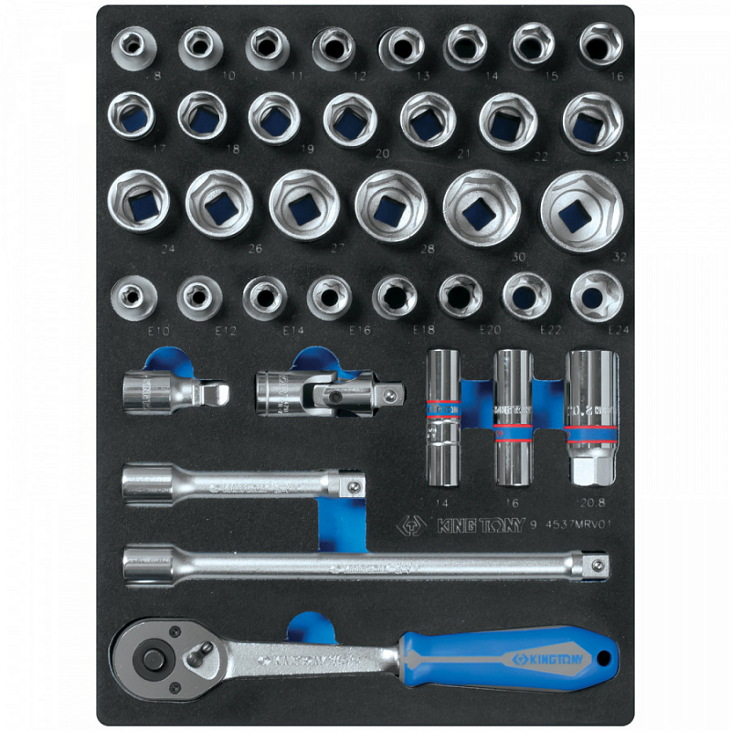 Набор торцевых головок 1/2"" с принадлежностями, шестигранные, ложемент, 37 предметов