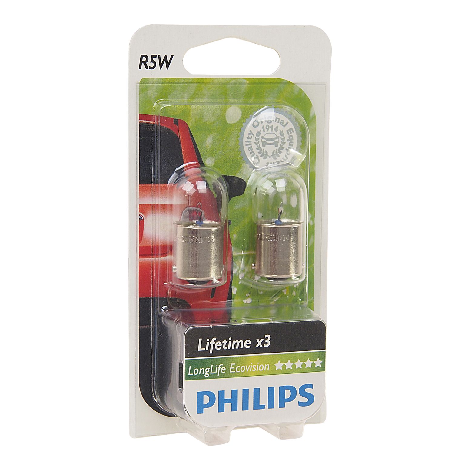 Автолампа R5W (BA15s) LongLife EcoVision (блистер, 2шт) 12V PHILIPS /1/10