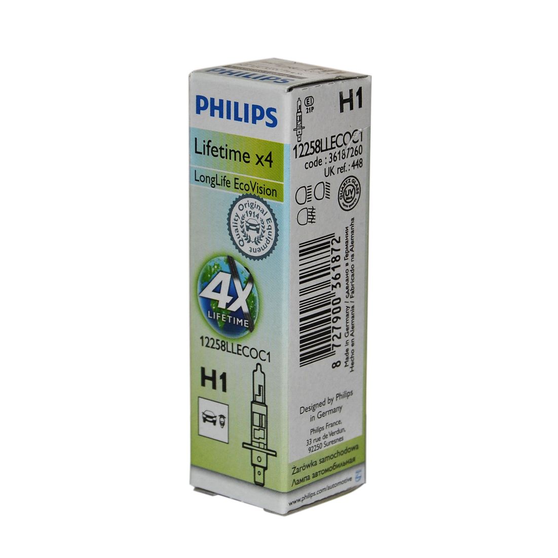 Автолампа H1 (55) P14.5s LongLife EcoVision 12V PHILIPS /1/10