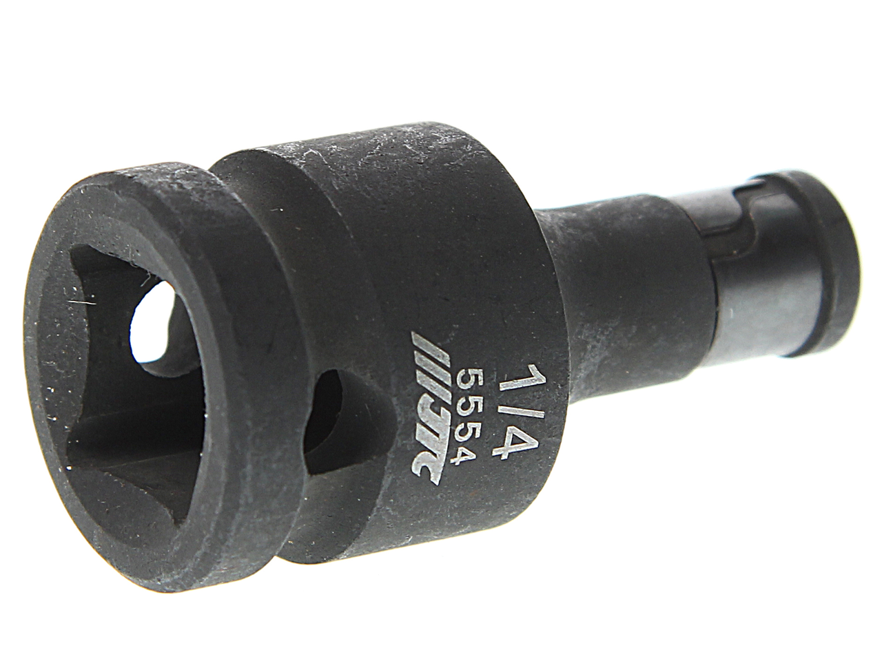 JTC-5554 - Держатель бит 1/2"х1/4" ударный JTC - 
Предназначен для бит размером &frac14;"
Стальная пружина предотвращает выпадение биты
Материал: хроммолибденовый сплав
S: 1/2" x 6,35
L: 48 мм
