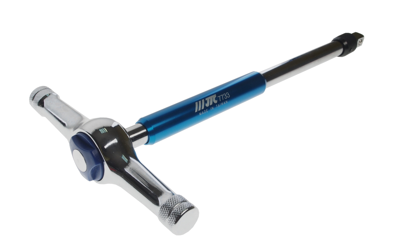 JTC-7733 - Вороток 3/8" L=270х134мм T-образный торцевой трещеточный JTC - 
Специальный быстросъемный фиксирующийся удлинитель предназначен для предотвращения проскальзывания.
Трещоточный механизм для быстрого вращения.
Размер: 270*134 мм.
Тип: 3/8" Dг