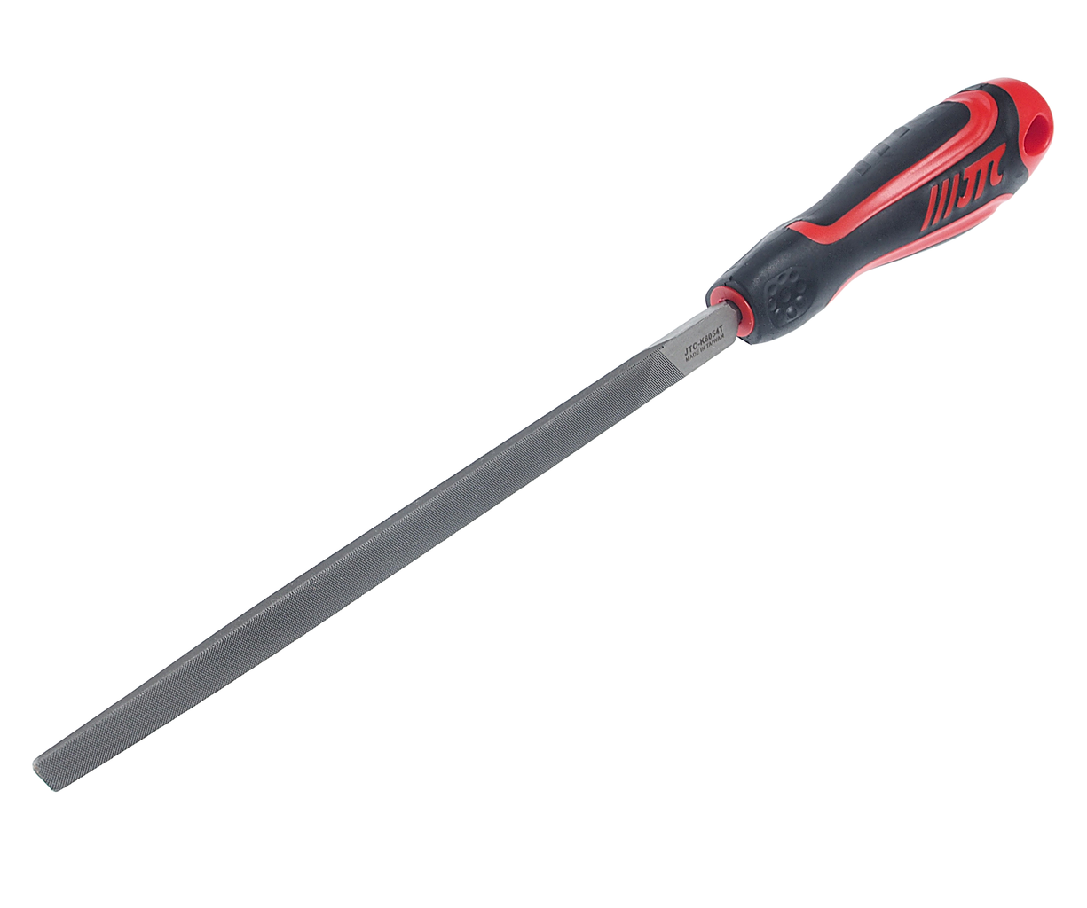 JTC-K8054T - Напильник трехгранный 200мм №4 60 HRC JTC - Треугольный напильник JTC-K8054T с  гладкими зубьями имеет длину в 200 мм и прорезиненную анатомическую рукоятку с отверстием для подвешивания инструмента.