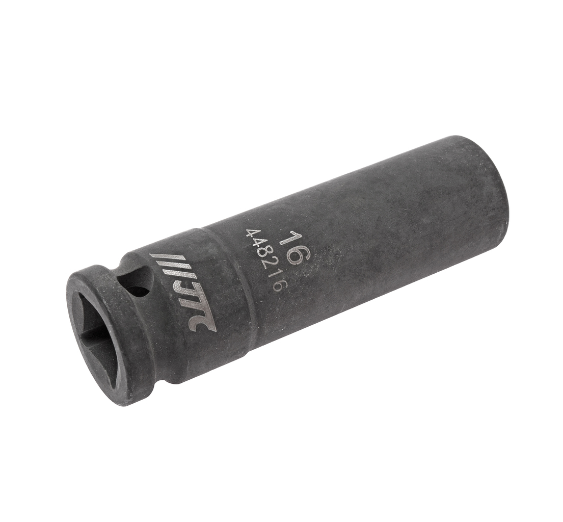 JTC-448216 - Головка торцевая 1/2" 16мм ударная глубокая L=82мм JTC - 
  6 граней, метрический размер. 
  Изготовлена из высококачественной хром-молибденовой стали. 
  Размер: 1/2"х16 мм.
  Общая длина: 82 мм. 
  Количество в оптовой упаковке: 1