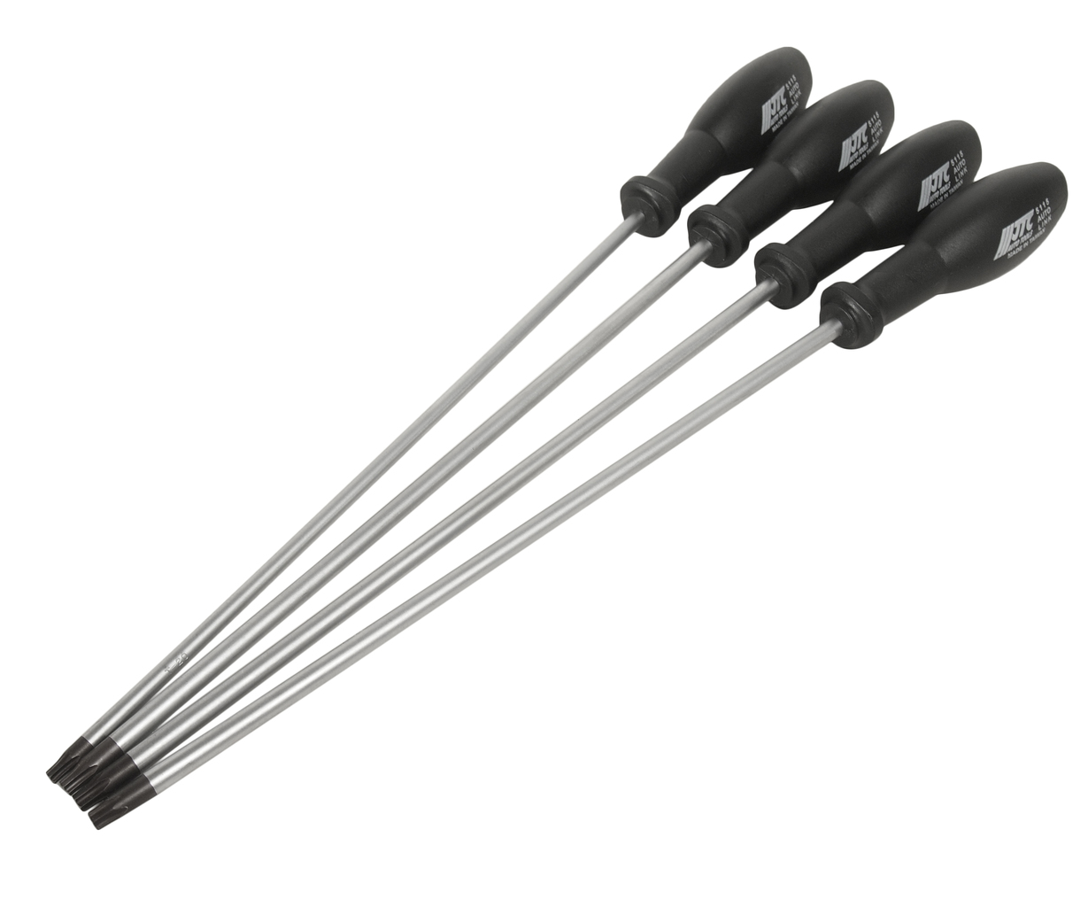 JTC-5115 - Набор отверток TORX T20х250мм-Т30х250мм удлиненных 4 предмета JTC - 
  Размер: Т20, Т25, Т27, Т30.
  Длина стержня: 250 мм. (10&rdquo;)
Материал ручки: нейлон.
Материал стержня: хроммолибденовая сталь.
  Предназначен для работы в труднодос
