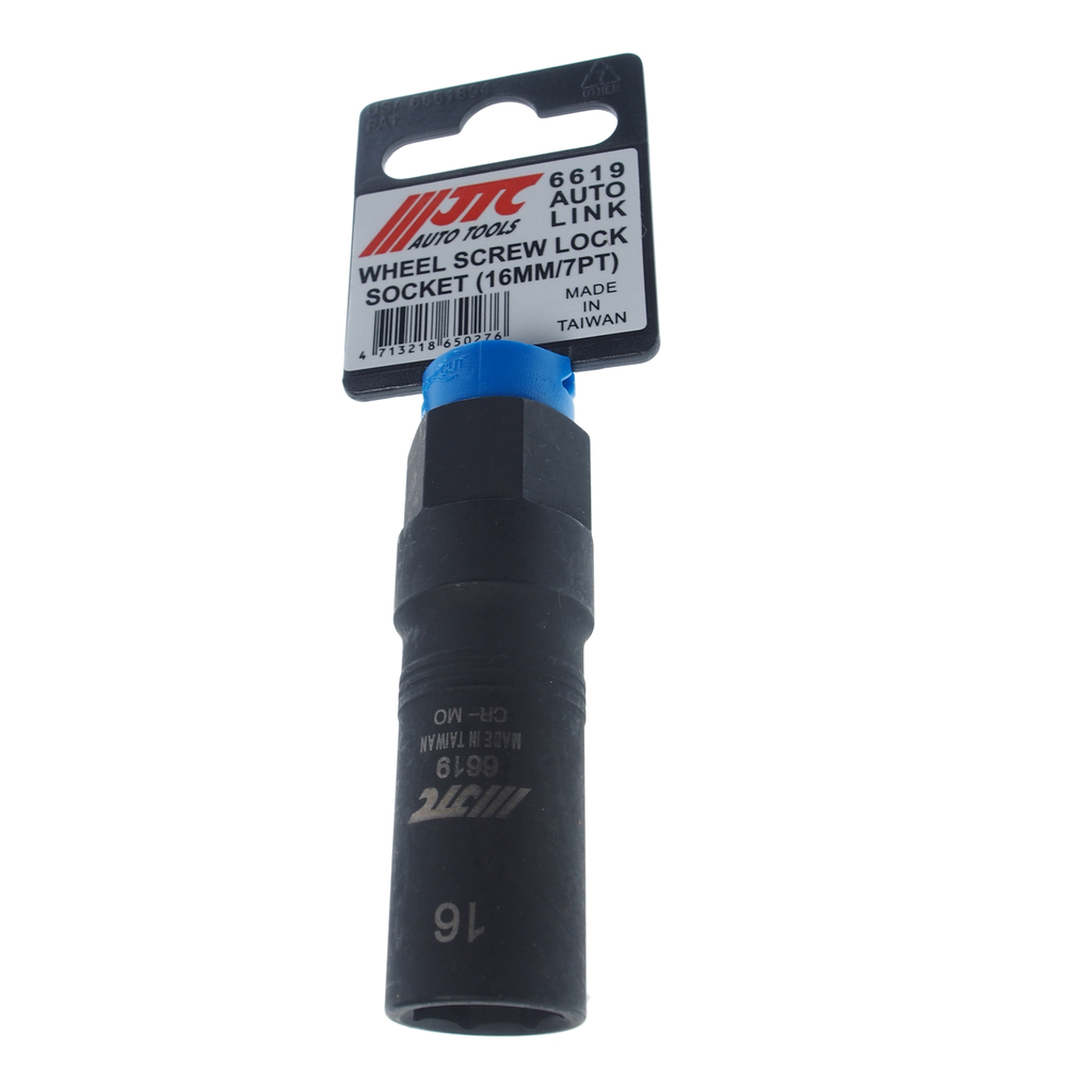JTC-6619 - Головка для секретной гайки колеса 1/2” DR 16x70мм 7-ми гранная (TOYOTA, HYUNDAI, HONDA) JTC - 
Специально предназначена для демонтажа секреток с 7 гранями.
Материал: Cr-Mo.
Применение: Toyota, Hyundai, Honda и т.д.
