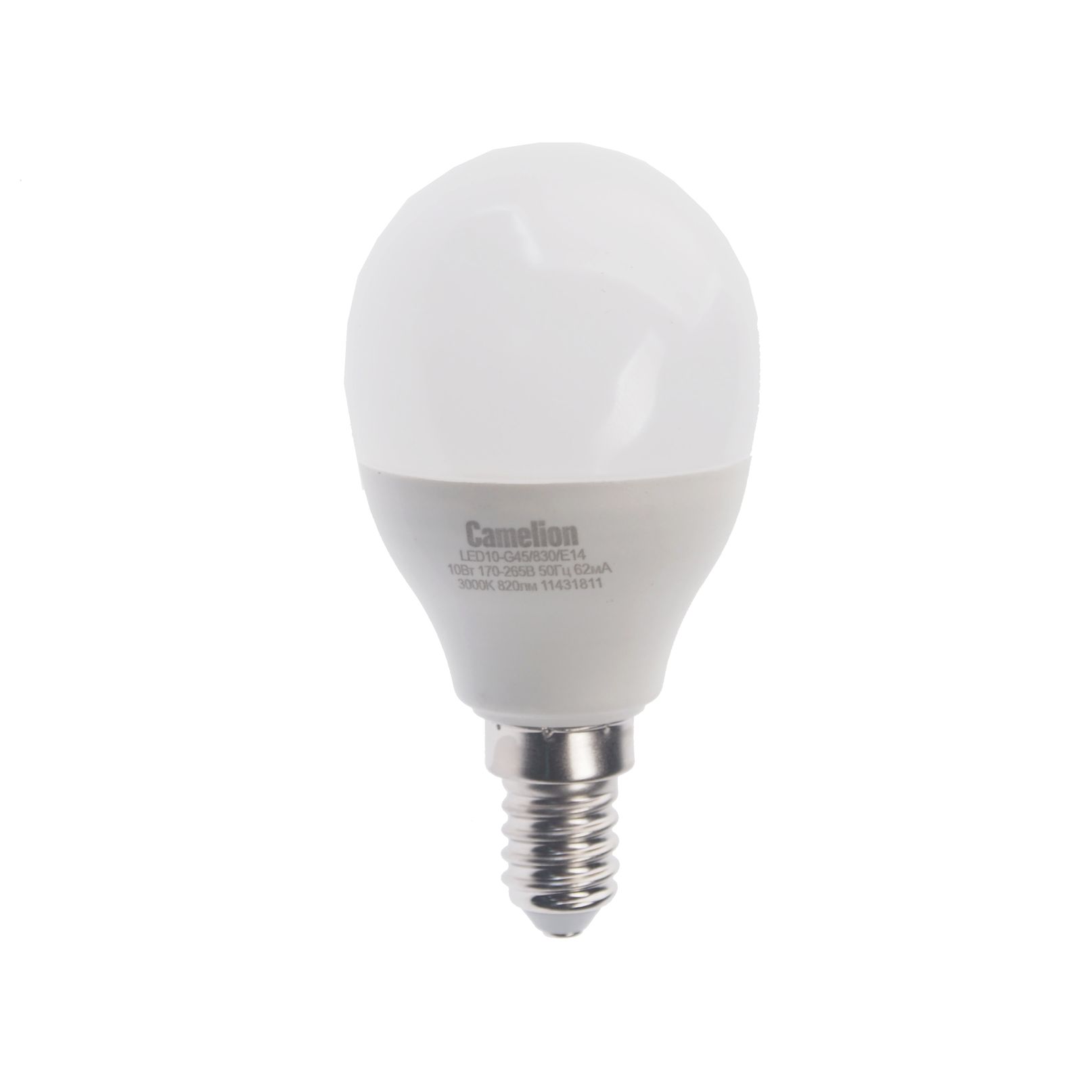 Лампа светодиодная E14 G45 10W тёплый свет CAMELION 1/10/100