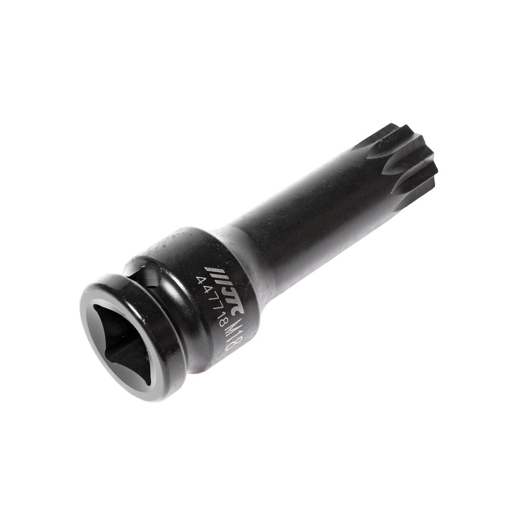JTC-447718 - Бита-головка 1/2" SPLINE М18 ударная L=78мм JTC - 
	Материал: хром-молибденовая сталь.
	Размер: SPLINE 1/2"хМ18.
	Общая длина: 78 мм.
	Габаритные размеры: 78/25/25 мм. (Д/Ш/В)
	Вес: 150 гр.

