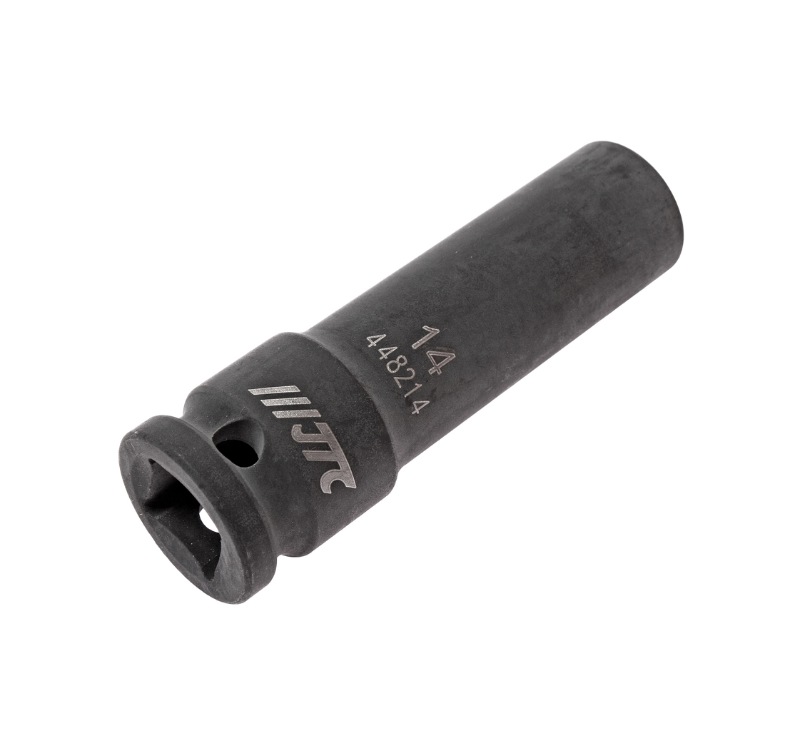 JTC-448214 - Головка торцевая 1/2" 14мм ударная глубокая L=82мм JTC - 
  6 граней, метрический размер. 
  Изготовлена из высококачественной хром-молибденовой стали. 
  Размер: 1/2"х14 мм.
  Общая длина: 82 мм. 
  Количество в оптовой упаковке: 1