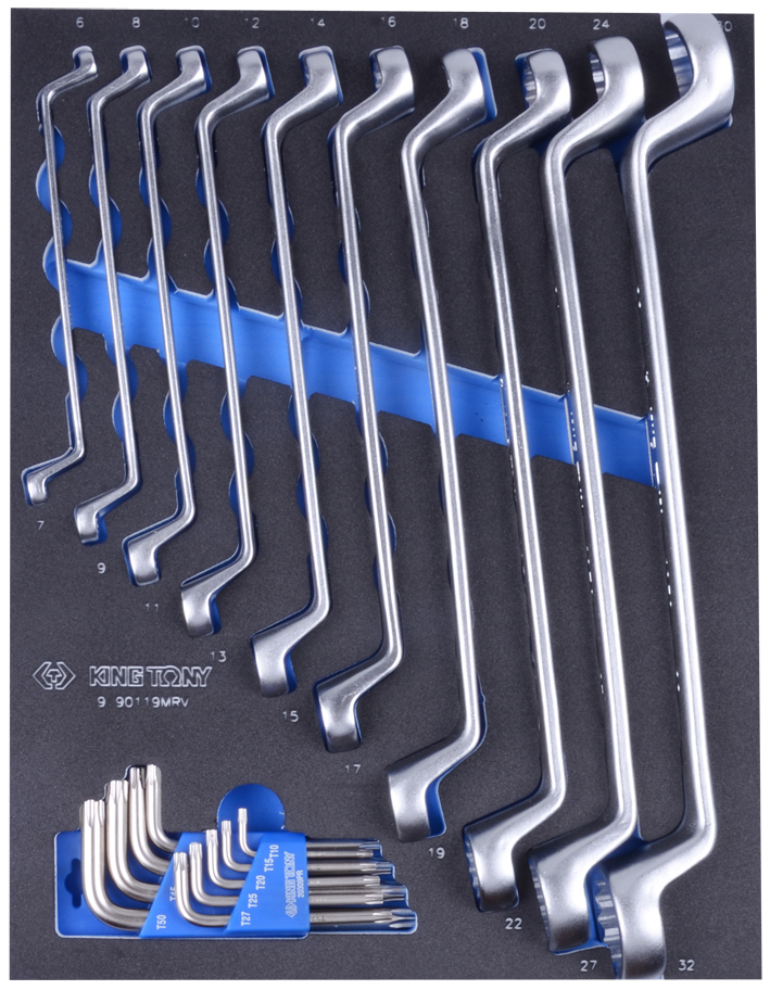 KING TONY Набор накидных ключей и TORX L-образных, ложемент, 19 предметов