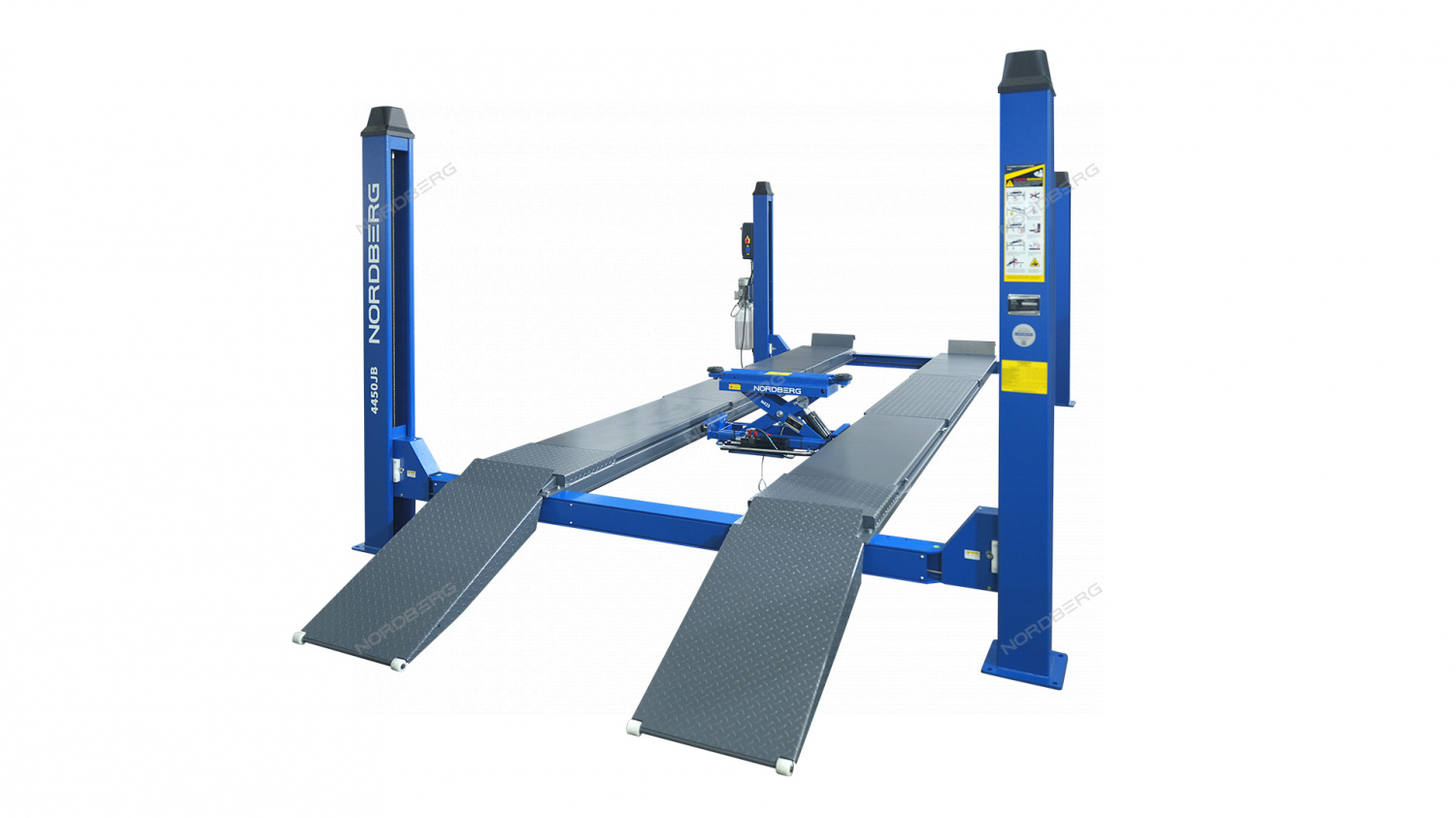 Подъемник 4-стоечный 5 т, c ручной траверсой 3 т N433, для сход-развала, электростопоры,380 В, синий NORDBERG 4450J_EB(M)