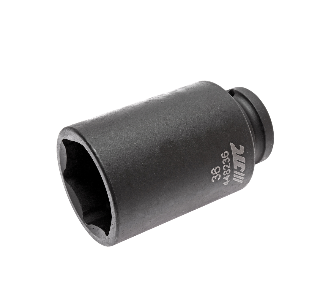 JTC-448236 - Головка торцевая 1/2" 36мм ударная глубокая L=82мм JTC - 
  6 граней, метрический размер. 
  Изготовлена из высококачественной хром-молибденовой стали. 
  Размер: 1/2"х36 мм.
  Общая длина: 82 мм. 
  Количество в оптовой упаковке: 5