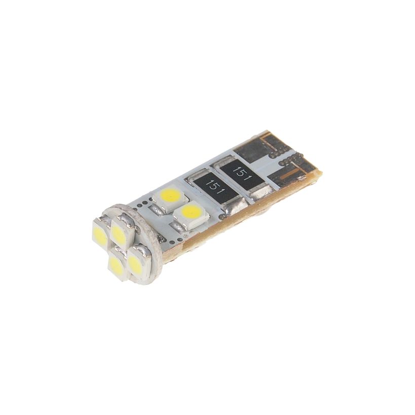 Автолампа T10W (W2,1x9,5d) 8 SMD 3528 WHITE 6000K с блокиратором ошибок CANbus 144лм   12V MEGAPOWER