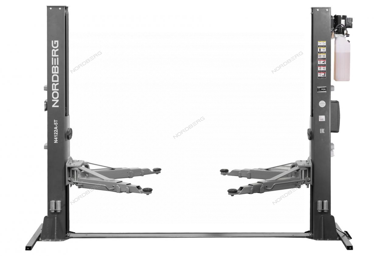 Подъемник двухстоечный 5 т, нижняя синхронизация, с электростопорами, 380 В, серый NORDBERG N4122AE-5G_380