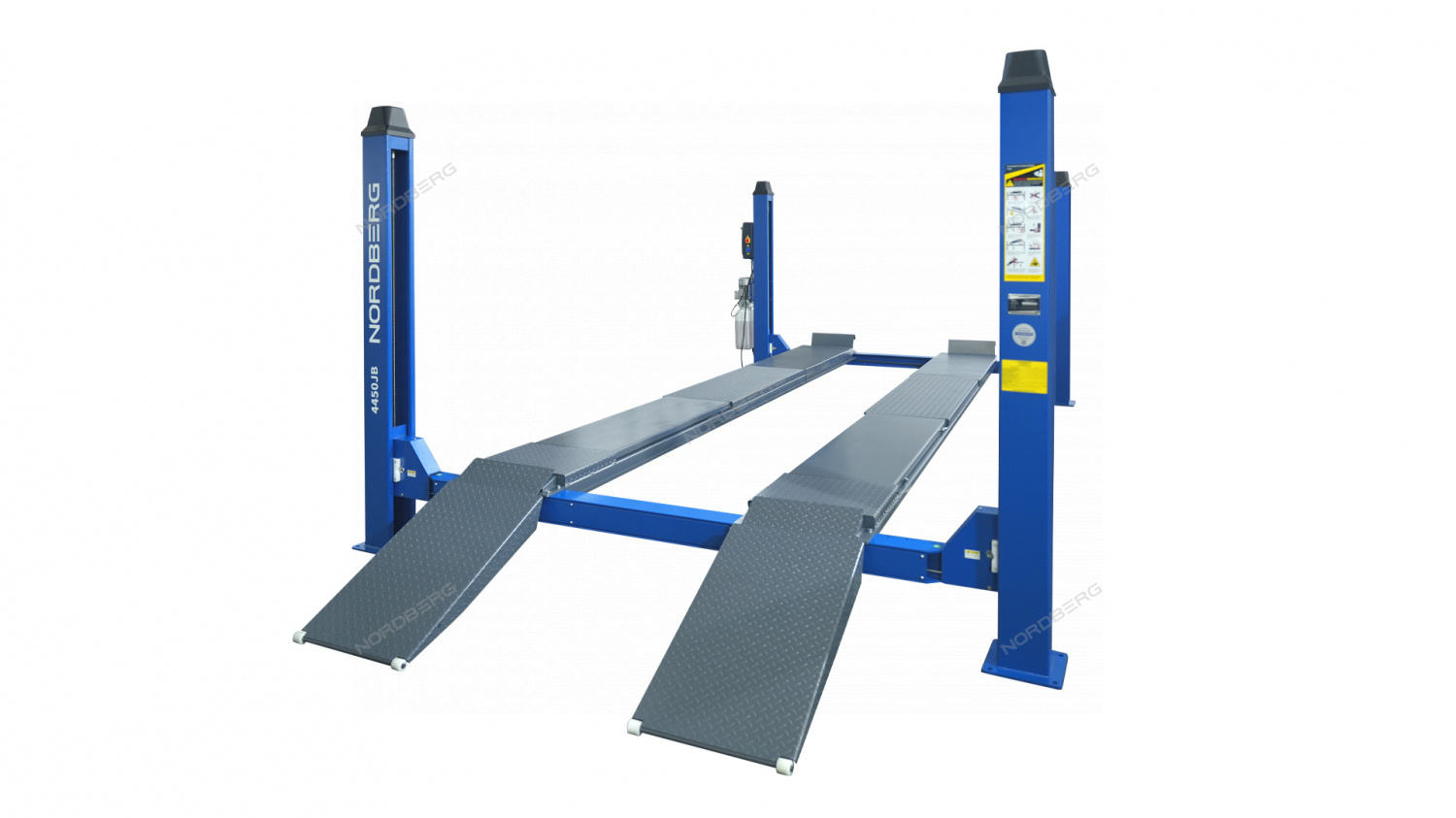 Подъемник четырехстоечный 5 т, без траверсы, для сход-развала, электростопоры, синий NORDBERG 4450J_EB