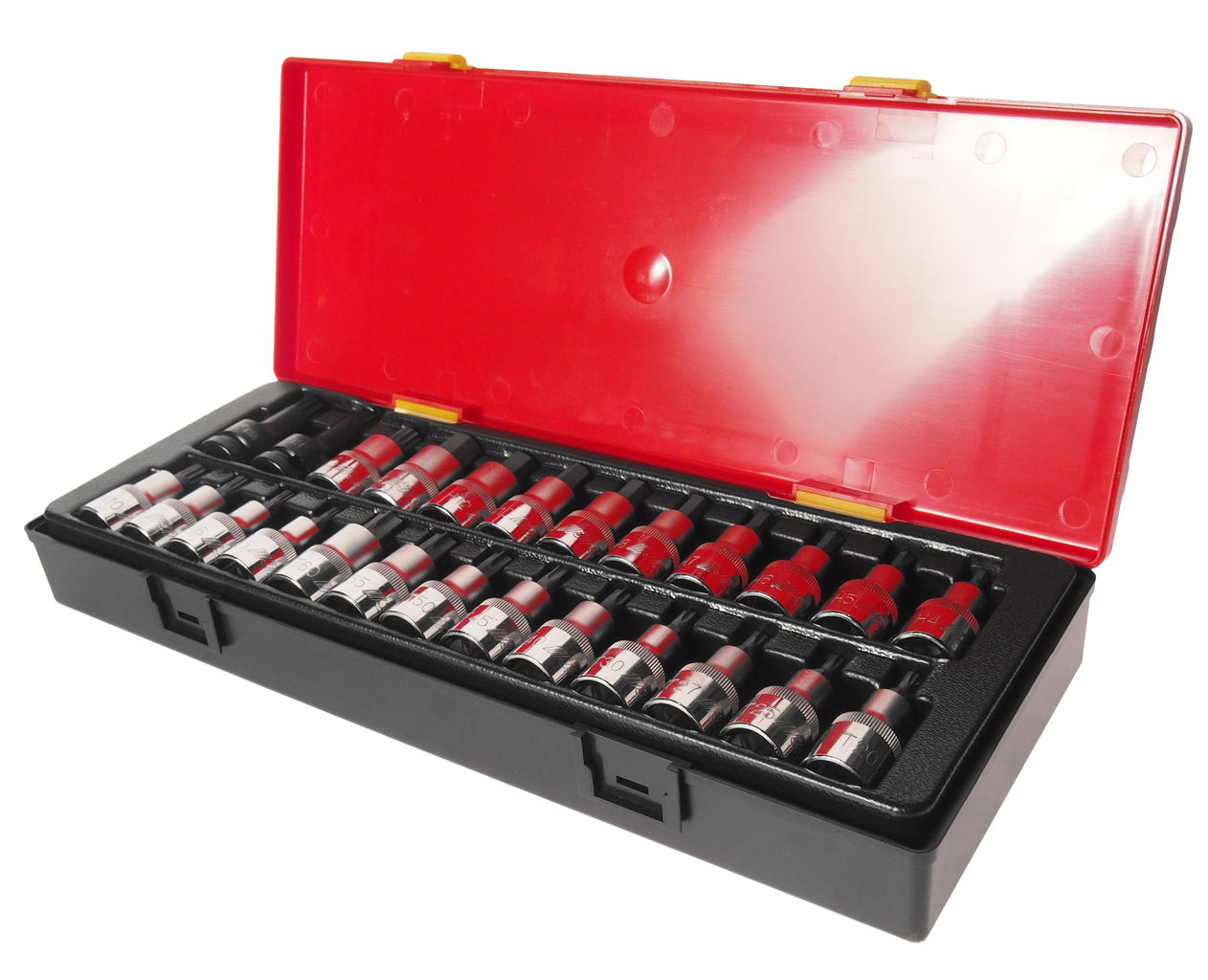 JTC-K4251 - Набор бит-головок 1/2" HEX H4-H14, TORX T20-T60,SPLINE M5-M12 25 предметов JTC - 
В комплекте:
Артикулы JTC-45520-60; головки TORX 1/2"": Т20, Т25, Т27, Т30, Т40, Т45, Т50, Т55, Т60 - 9 шт.
Артикулы JTC-45604-14; головки HEX 1/2"": Н4, Н5, 