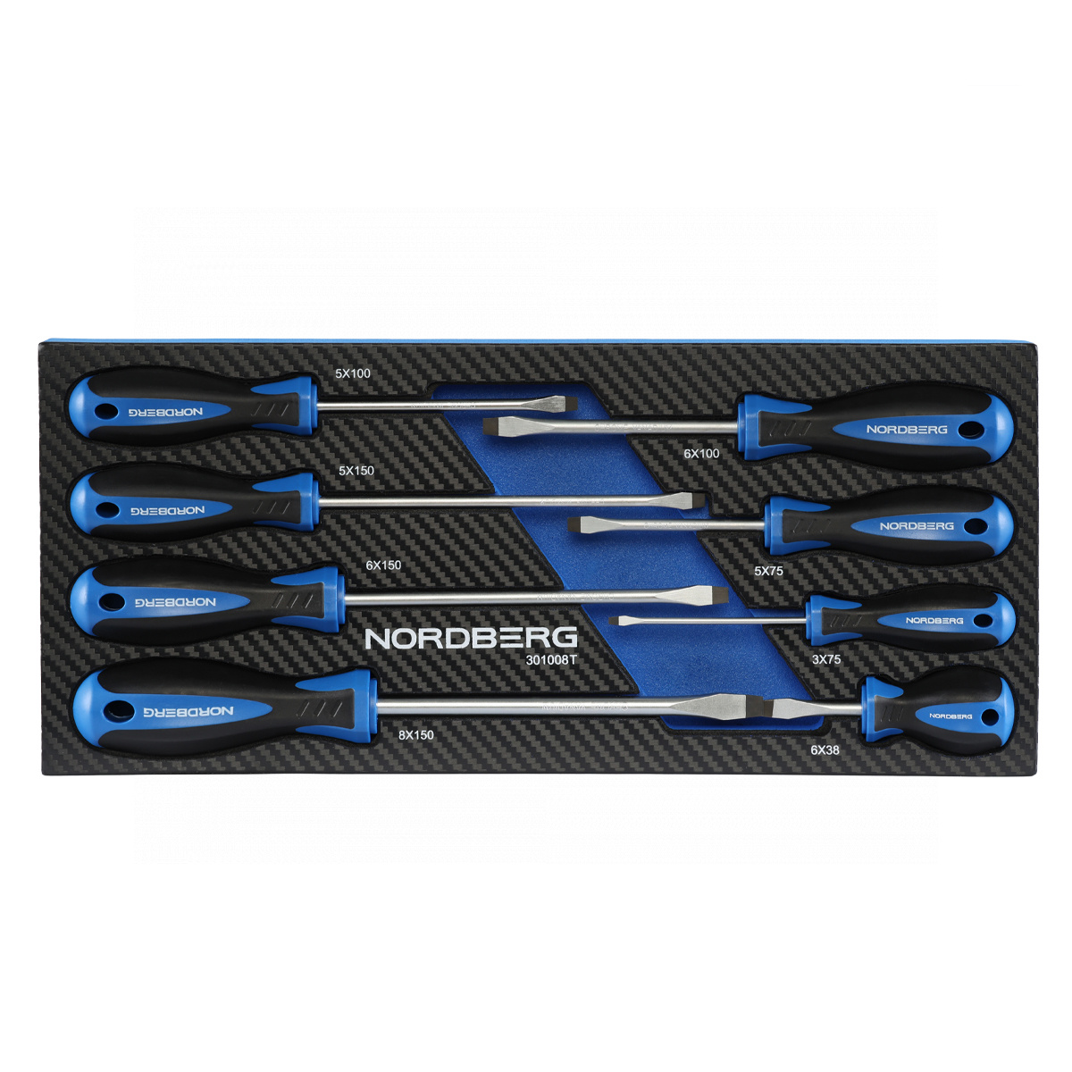 Набор отверток шлицевых в ложементе, 8 предметов NORDBERG 301008T