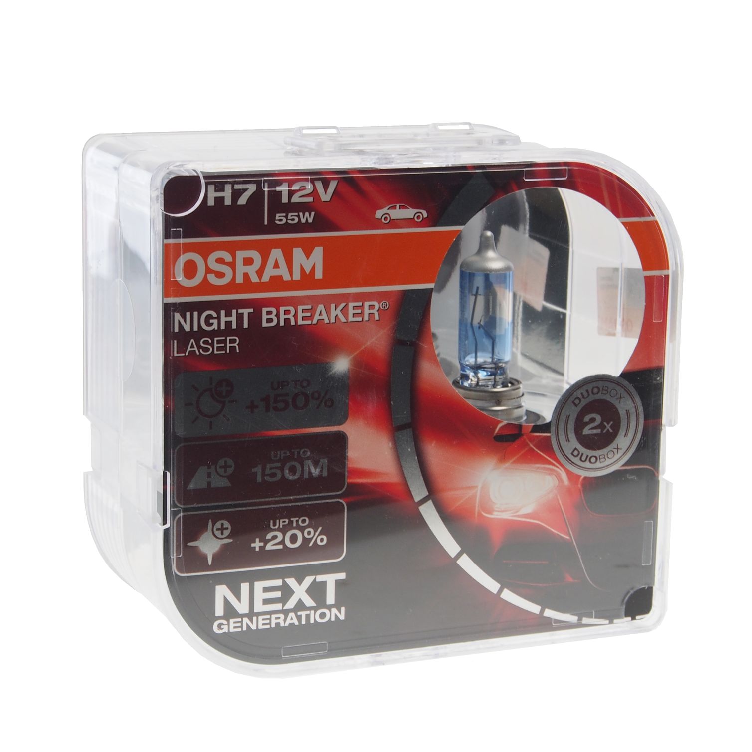 Автолампа H7 (55) PX26d+150% NIGHT BREAKER LASER  3750K (евробокс, 2шт) 12V OSRAM /1/10