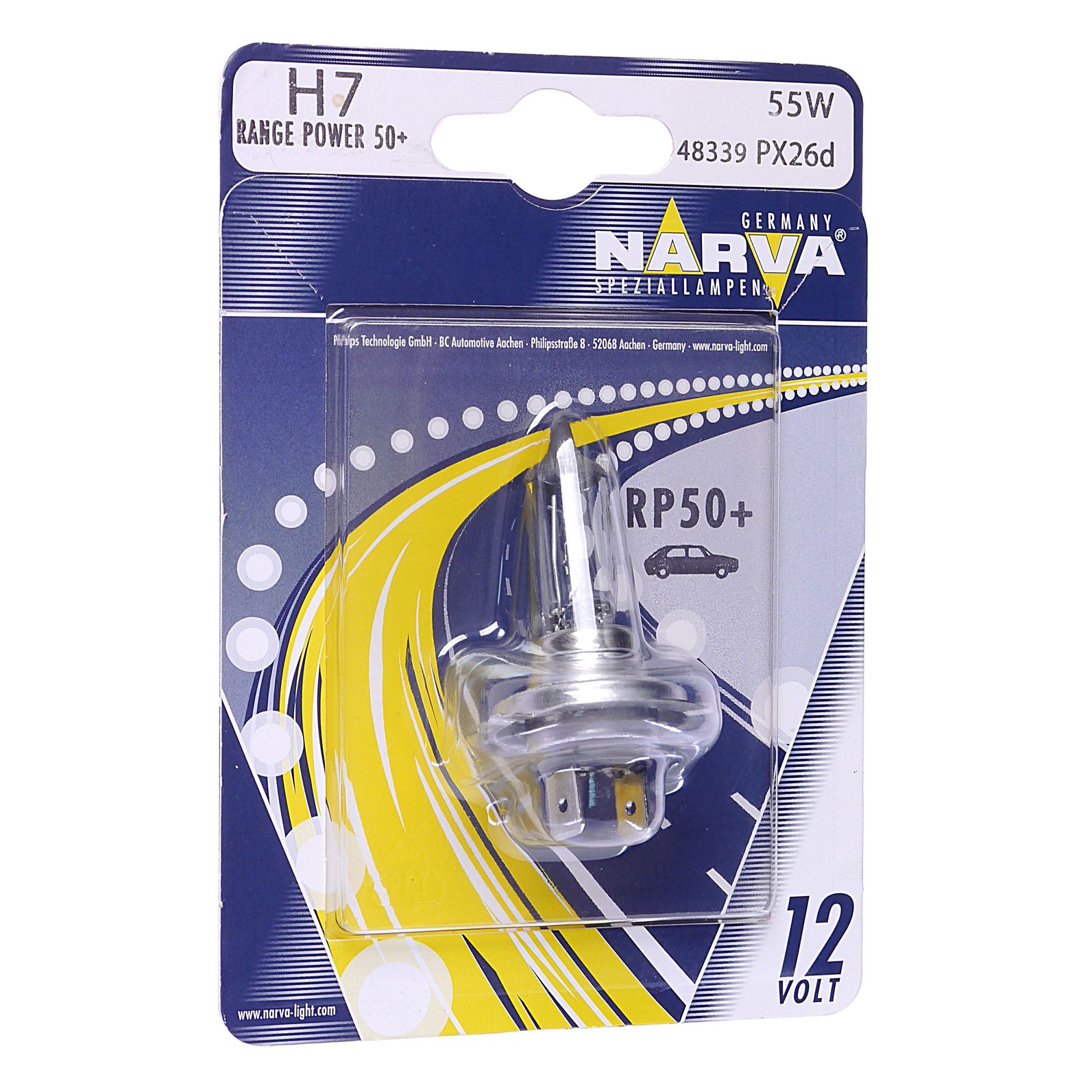 Автолампа H7 (55) PX26d+50% RANGE POWER (блистер) 12V NARVA /1/10