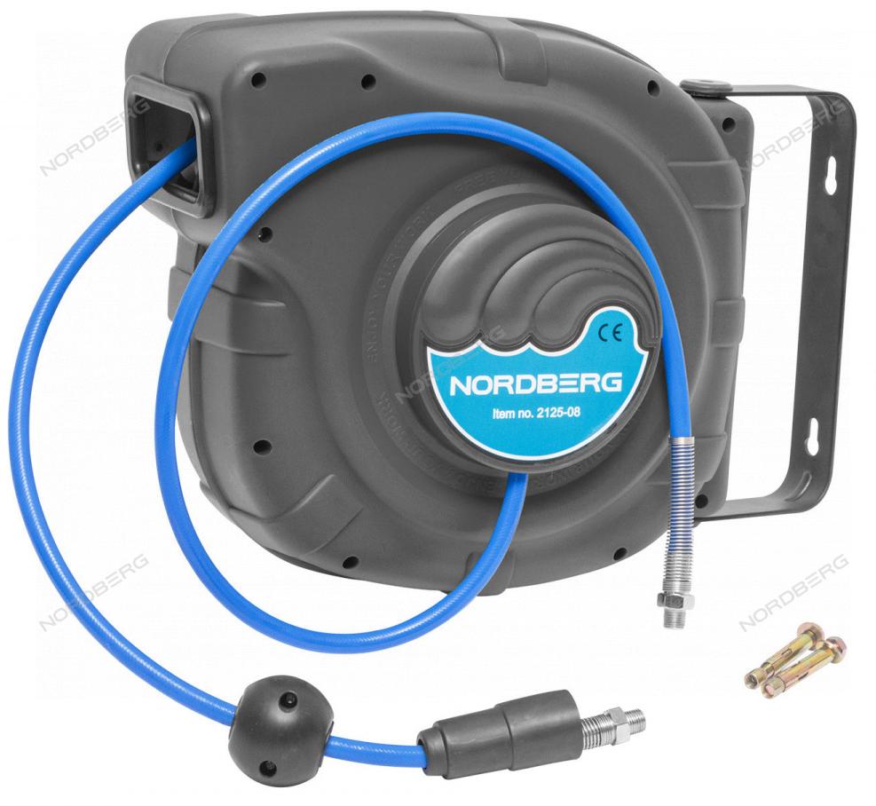 Шланг воздушный на катушке, ПУ, диам. 8x12 мм 25+1 м, серый корпус NORDBERG 2125-08G