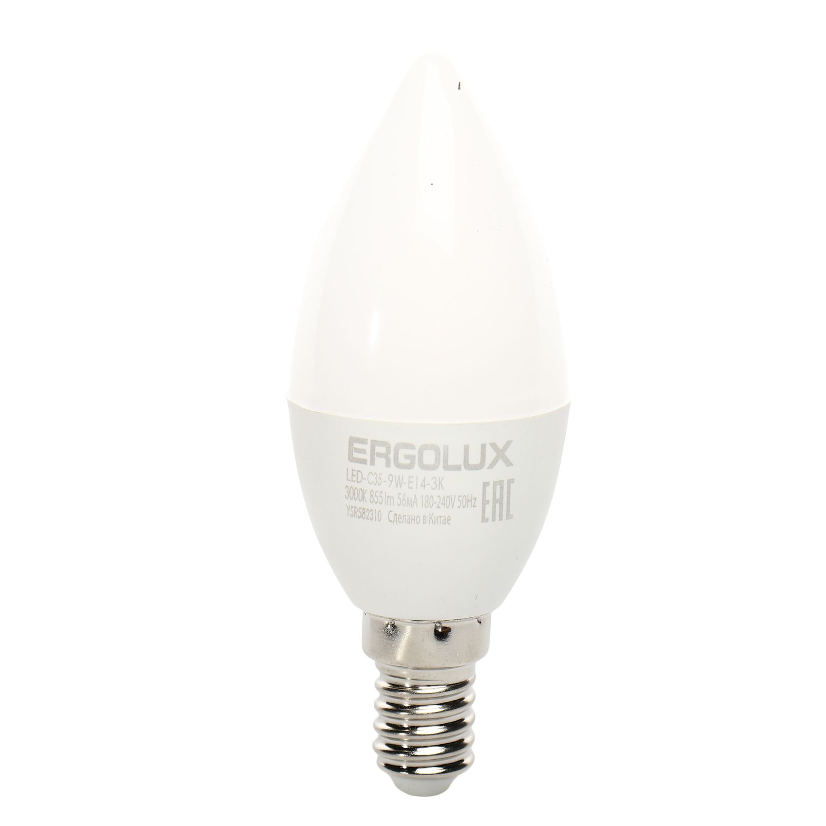 Лампа светодиодная Е14 C35 9W тёплый свет ERGOLUX 1/10/100