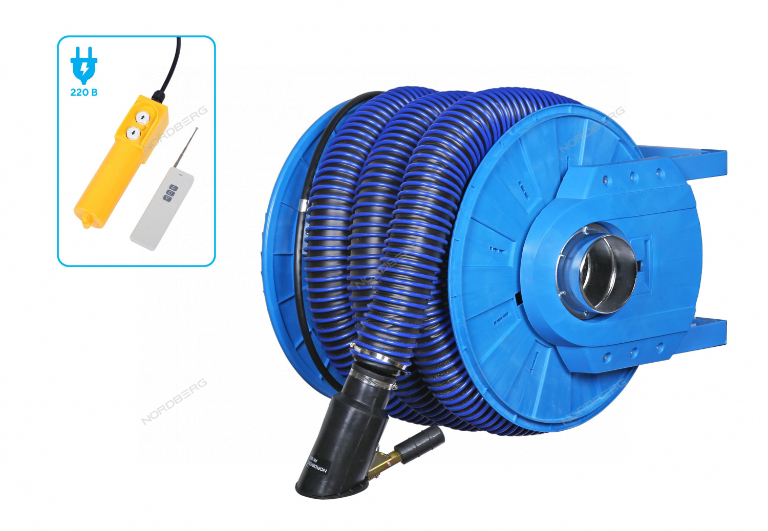 Катушка для сбора выхлопных газов с автоматическим приводом со шлангом L=8 м, D=100 мм и насадкой  NORDBERG HRF8100E-KIT