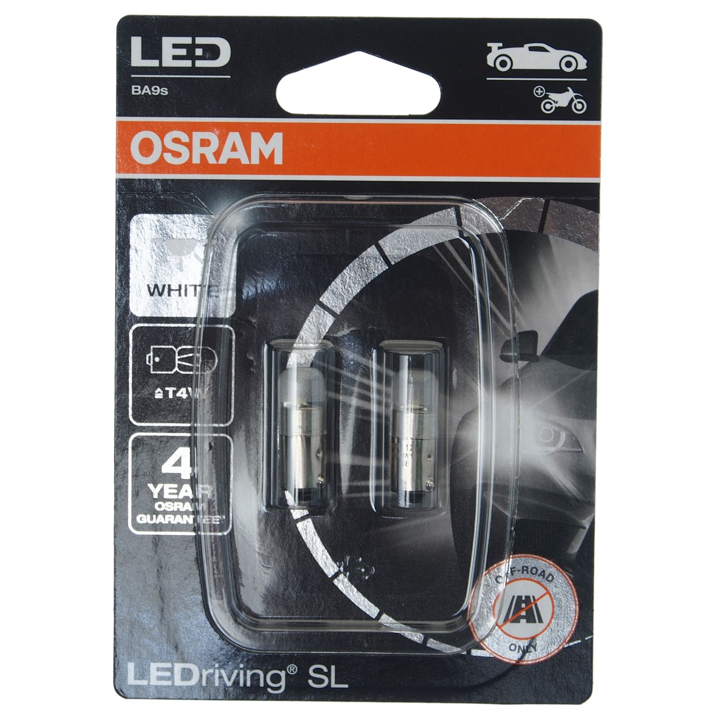 Автолампа T4W (BA9s) LED (2шт) 6000K 12V OSRAM /1/10