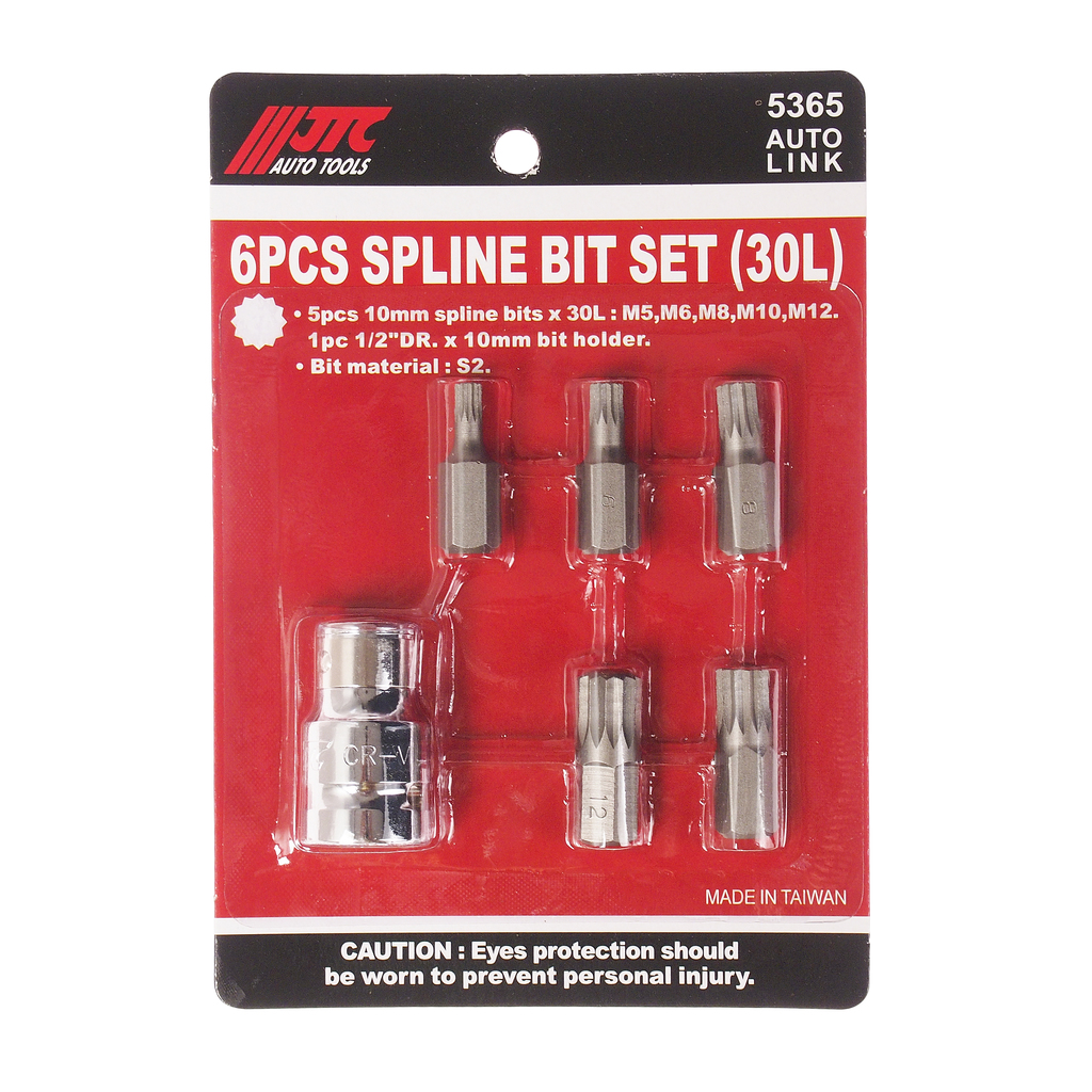 JTC-5365 - Набор бит 1/2" SPLINE с держателем М5-12 6 предметов JTC - 
В комплекте: М5, М6, М8, М10, М12.
Материал: S2.
Размер: 30 мм
