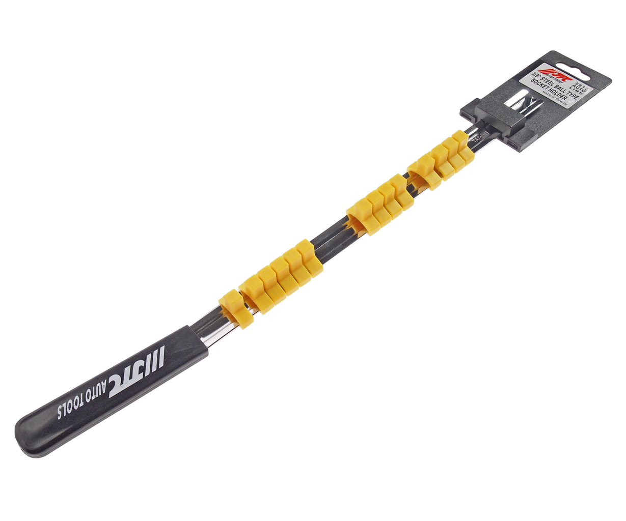 JTC-5913 - Держатель головок 3/8" L=445мм стальная рейка 14шт. (пластиковая рукоятка) JTC -  
Шариковый фиксатор обеспечивает надежное хранение головок. 
Пластиковая рукоятка обеспечивает удобный захват и перемещение планки. 
Различная цветовая индикац