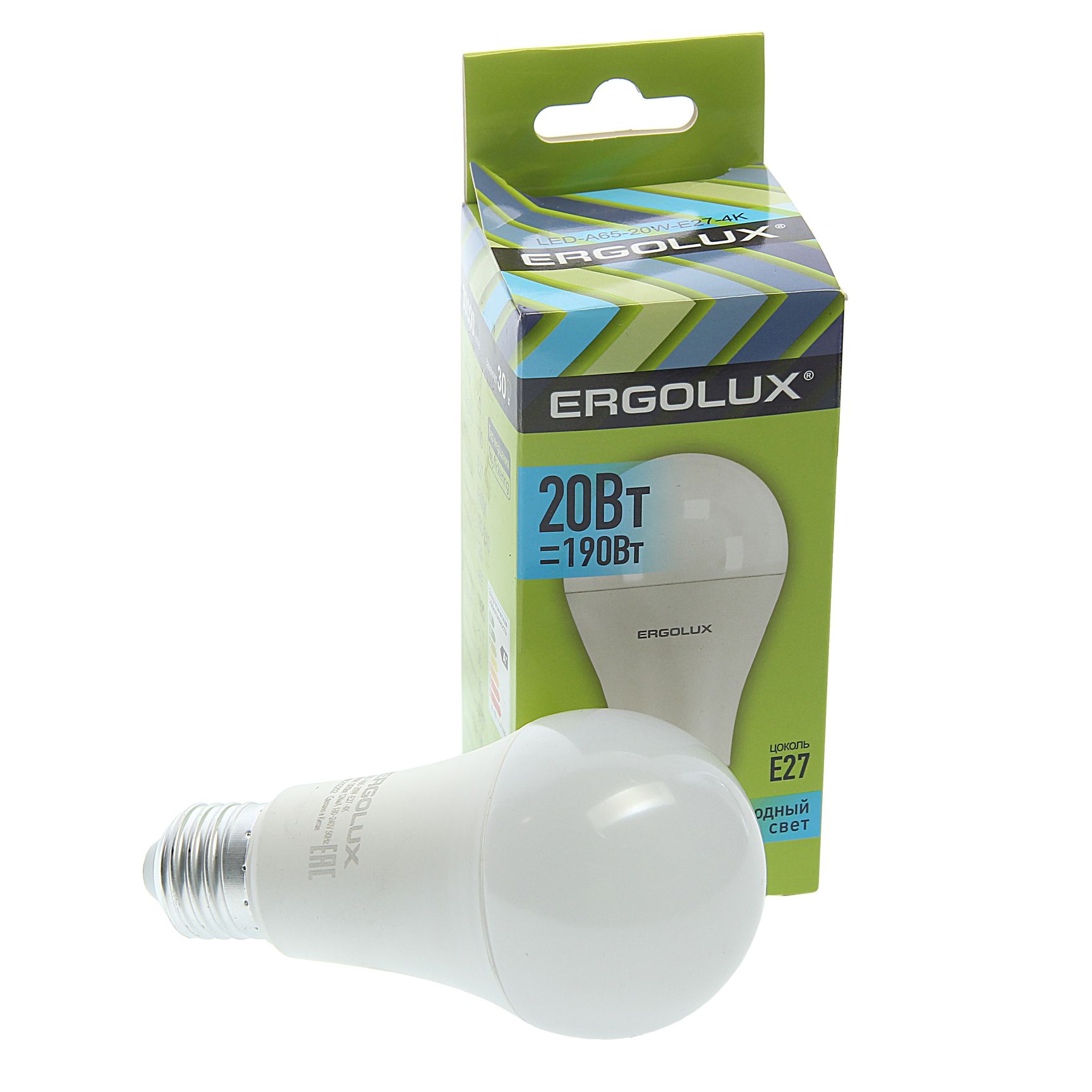 Лампа светодиодная E27 A65 20W холодный свет ERGOLUX 1/10/100