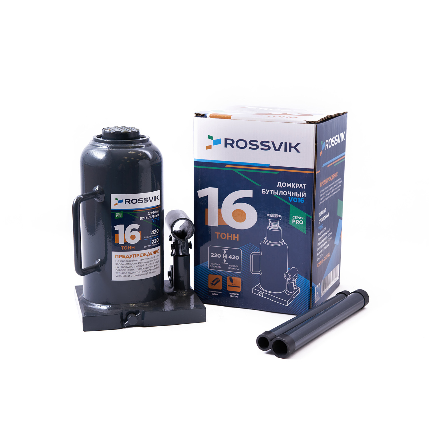 Домкрат бутылочный ROSSVIK PRO V016, г/п 16,0т