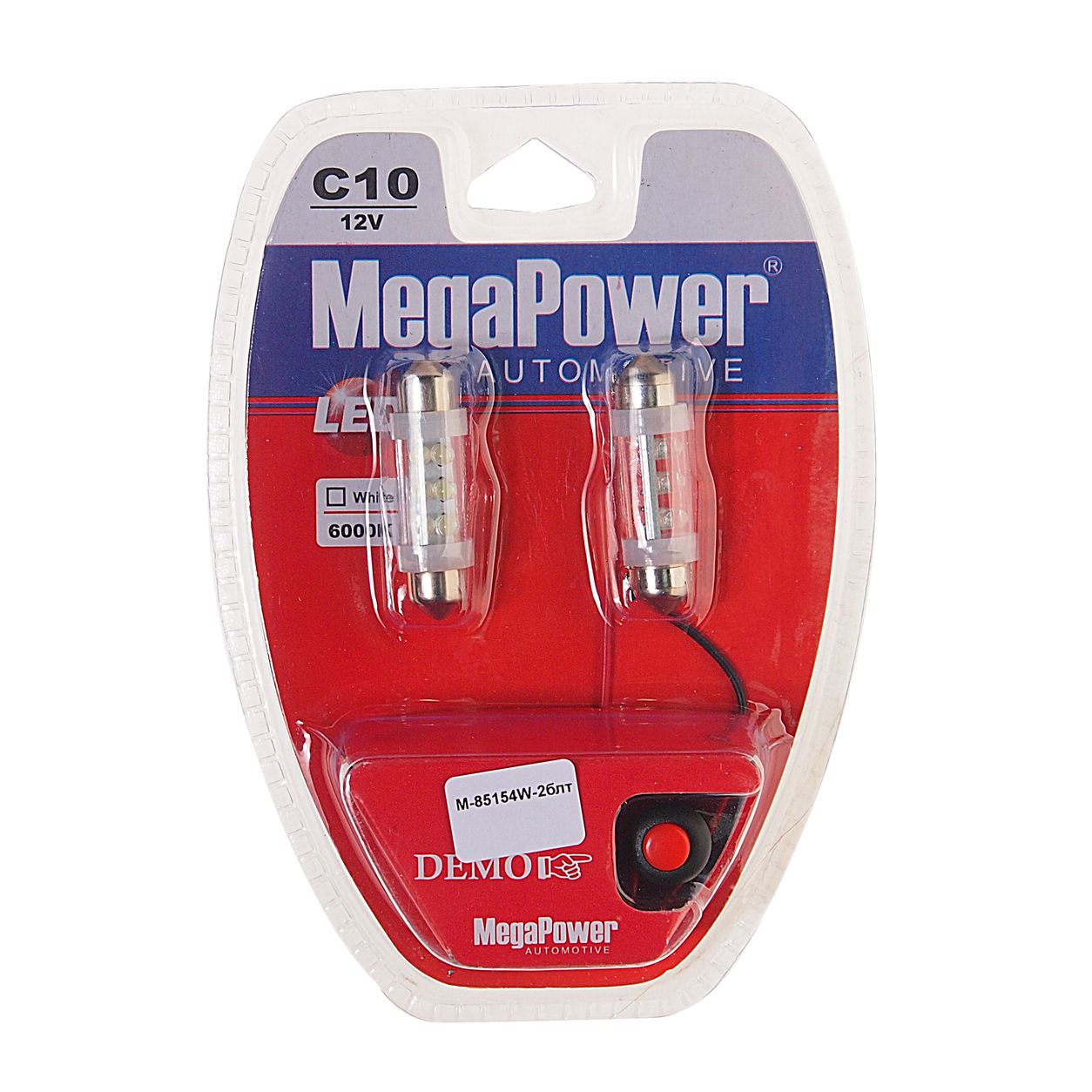 Автолампа C10W (SV8,5) 6 LED WHITE 39мм блистер с тестером (2 шт) 6000K 120лм   12V MEGAPOWER /1 /25