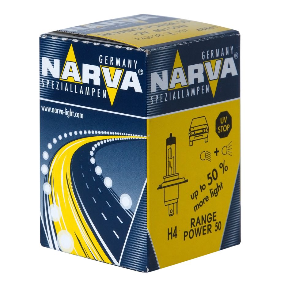 Автолампа H4 (60/55) P43t-38+50% RANGE POWER 12V NARVA /1/10/100 HIT