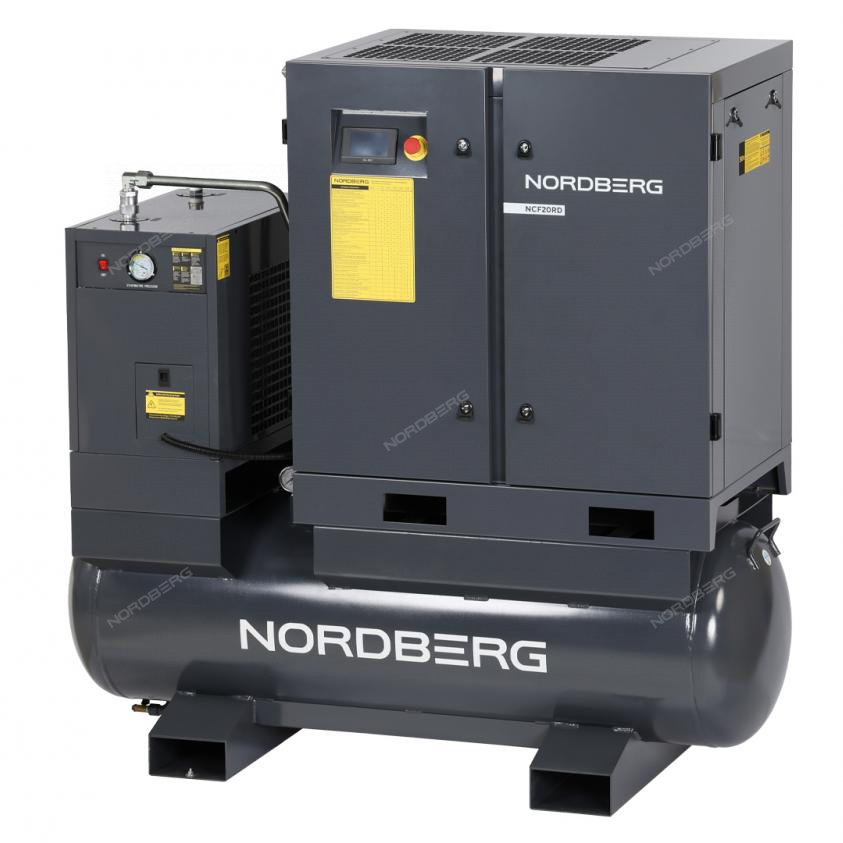 Компрессор винтовой, 15 кВт, 10 бар, 2150 л/мин, ресивер 410 л, с частотным преобраз., осушитель NORDBERG NCF20RD