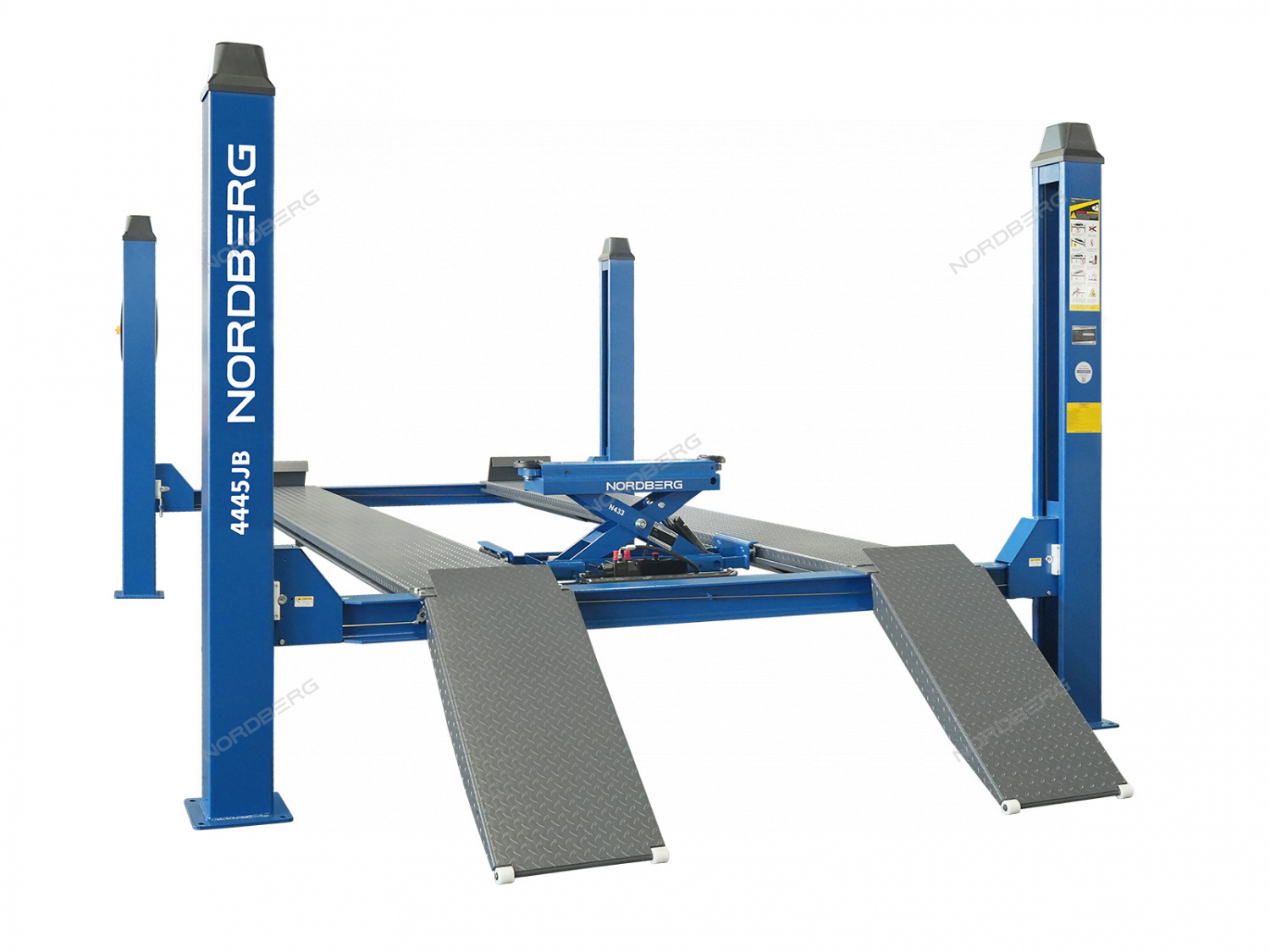 Подъемник четырехстоечный 4.5 т, с ручной траверсой 3 т N433, 380 В, синий NORDBERG 4445J_MB(M)-N433