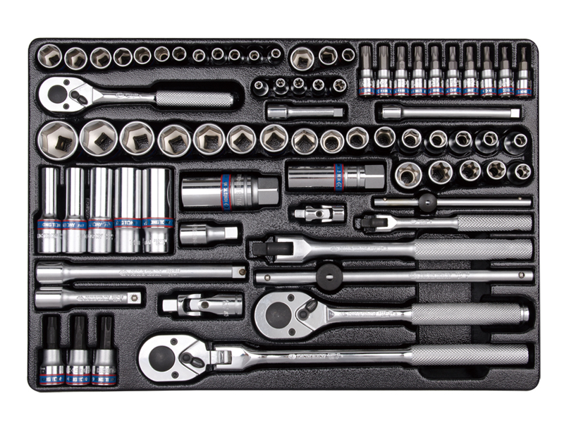 Набор торцевых головок 1/4 и 3/8 с принадлежностями, ложемент, 75 предметов KING TONY 9-5575MR