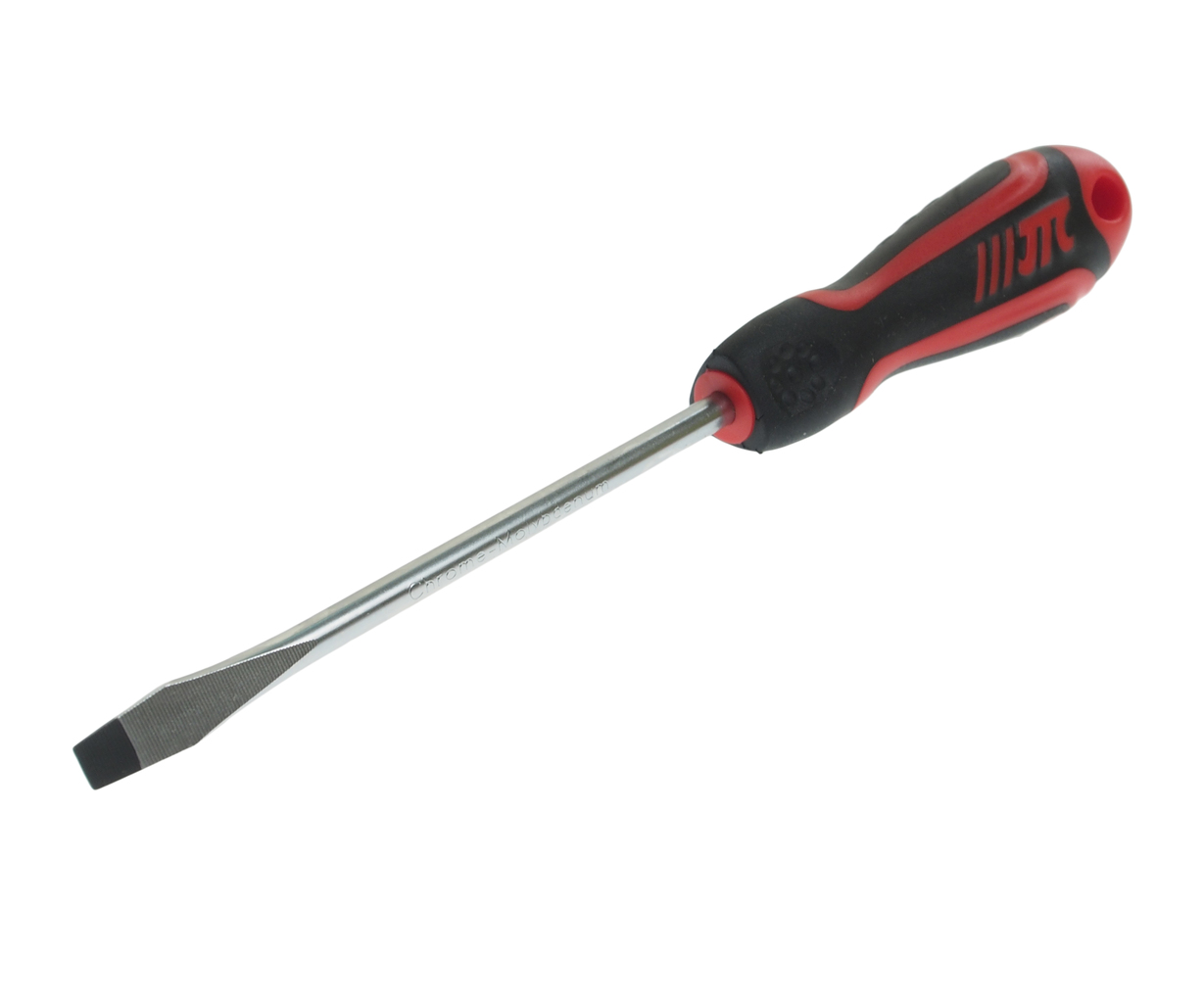 JTC-7629 - Отвертка шлицевая SL 5.5х100мм усиленная (сталь Cr-Mo) JTC - 
Материал: 8NCM8660.
Стержень отвертки стальной. Покрыт сатин-хромом, жало оксидировано.
Рукоятка имеет треугольную форму. Изготовлена из двухкомпонентного материала (РР + TPV). Об