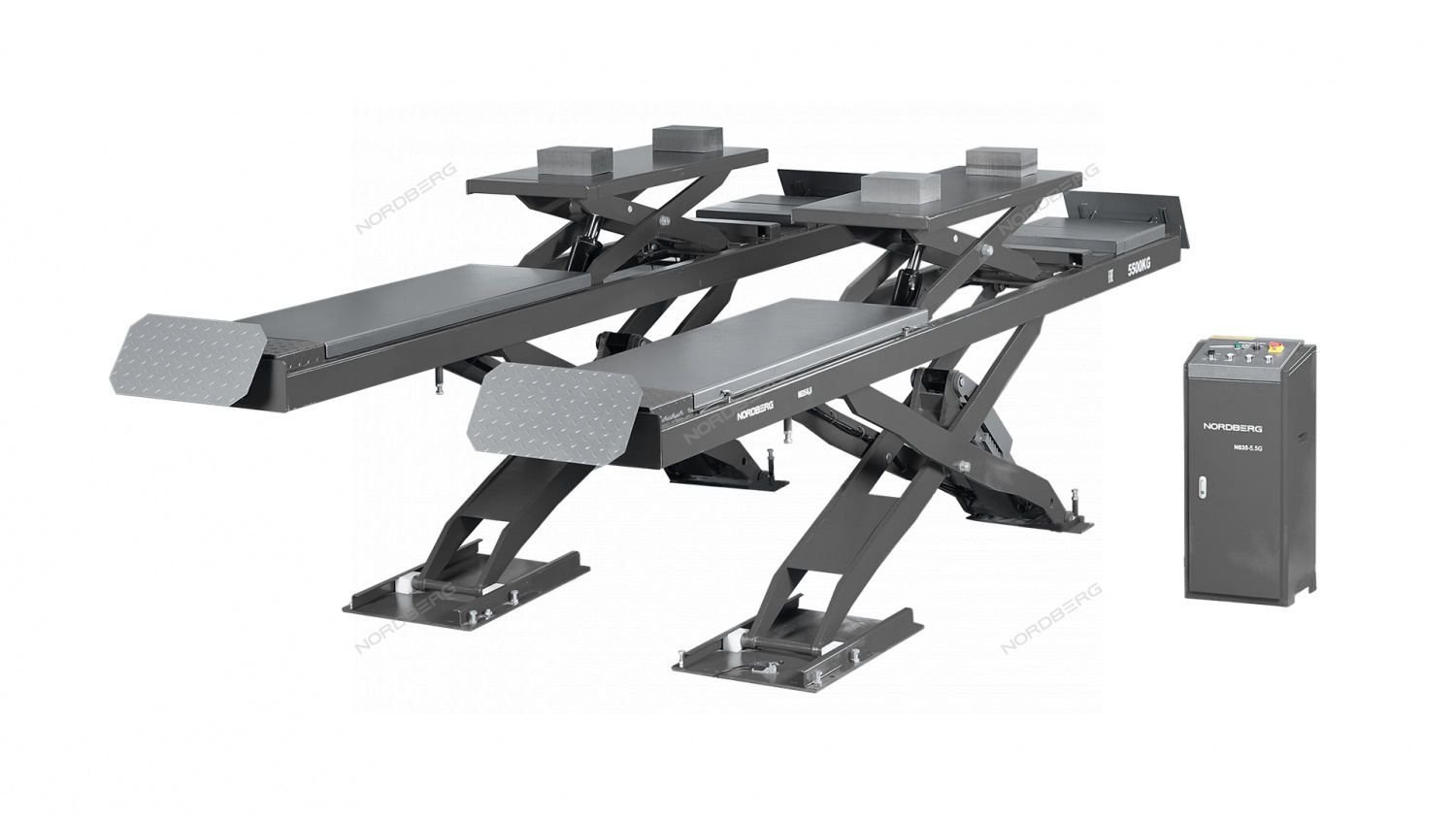 Подъемник ножничный для сход-развала 5,5 т, 380 В, 2 уровня, серый NORDBERG N635-5,5G_380_H