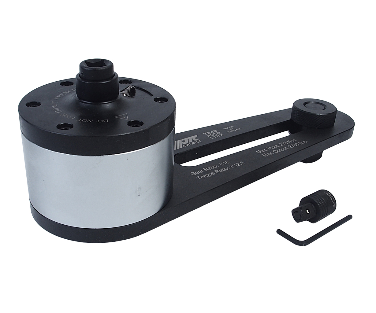JTC-7840 - Мультипликатор 1/2"F x 1"M для усиления крутящего момента до 2700Нм JTC - 
Привод входного усилия &mdash; посадочное отверстие 1/2" Dr..
Привод выходного усилия &mdash; квадрат 1".
Максимальный входной крутящий момент &mdash; 215 Н&middot;м.