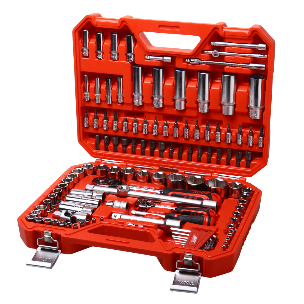 JTC-H114C - Набор инструментов 114 предметов слесарно-монтажный 1/2",1/4" 6-ти гран.в кейсе JTC - 
13 шт. Головки 1/4" 6-гран.: 4, 4.5, 5, 5.5, 6, 7, 8, 9, 10, 11, 12, 13, 14 мм.
8 шт. Головки 1/4" 6-гран. глубокие: 6, 7, 8, 9, 10, 11, 12, 13 мм.
16 шт