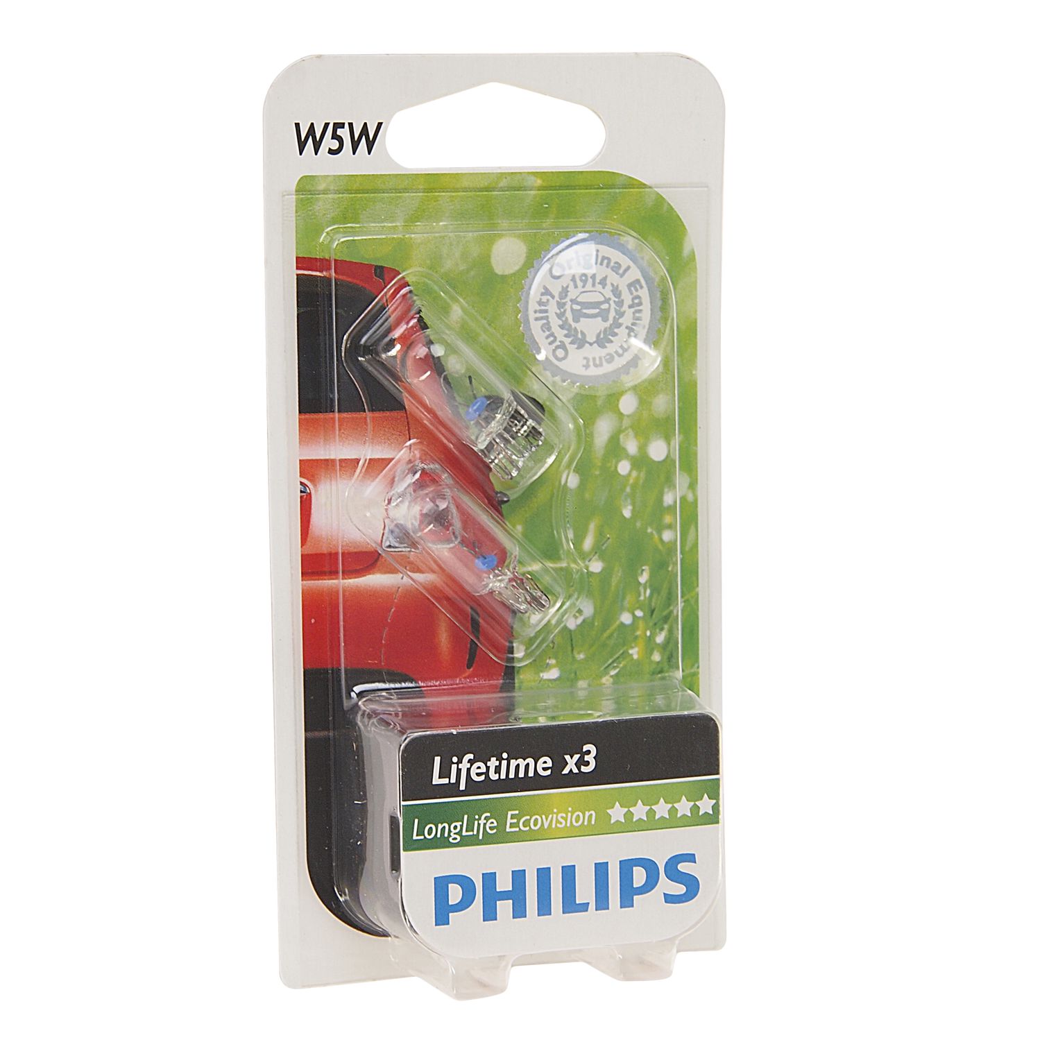 Автолампа W5W (W2.1*9.5d) LongLife EcoVision (блистер, 2шт) 12V PHILIPS /1/10