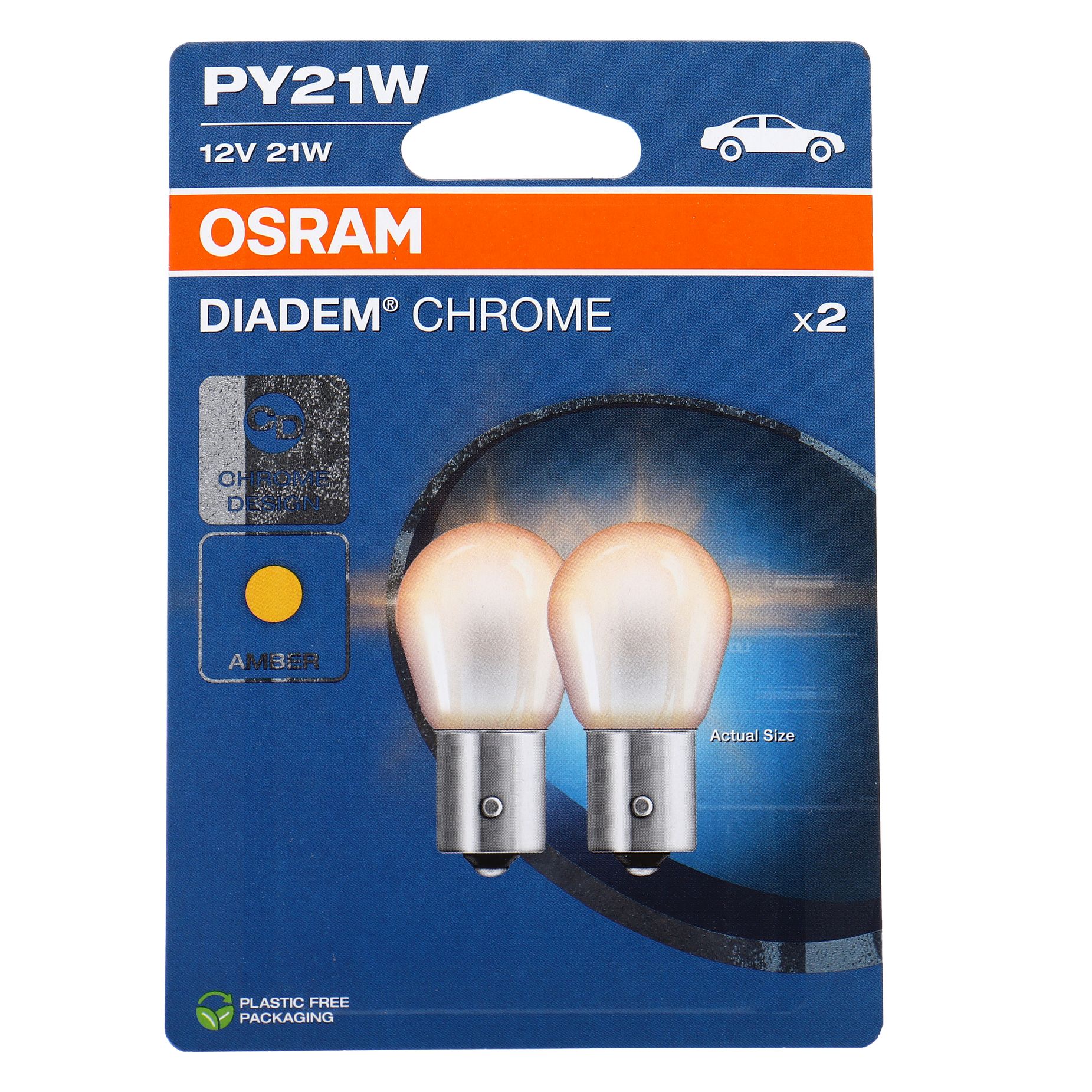 Автолампа PY21W (BAU15s) DIADEM CHROME (блистер, 2шт) 12V OSRAM /1/10