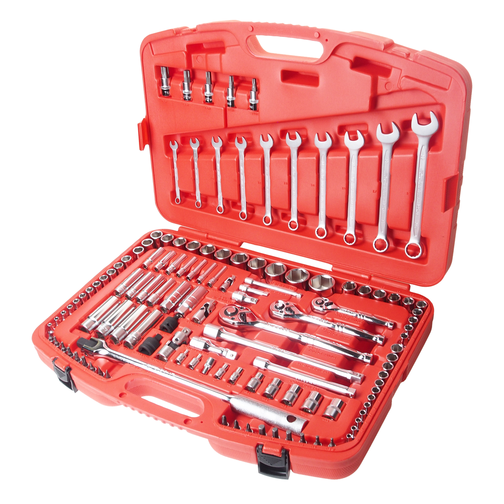 JTC-H123C - Набор инструментов 123 предмета слесарно-монтажный 1/4",3/8",1/2" 6-ти гран. метрич/дюйм в кейсе JTC - 
	В комплекте:
	
		12 шт. головки ММ 1/4": 4, 4.5, 5, 5.5, 6, 7, 8, 9, 10, 11, 12, 13 мм.
		12 шт. головки IN 1/4": 5/32", 3/16", 7/32",