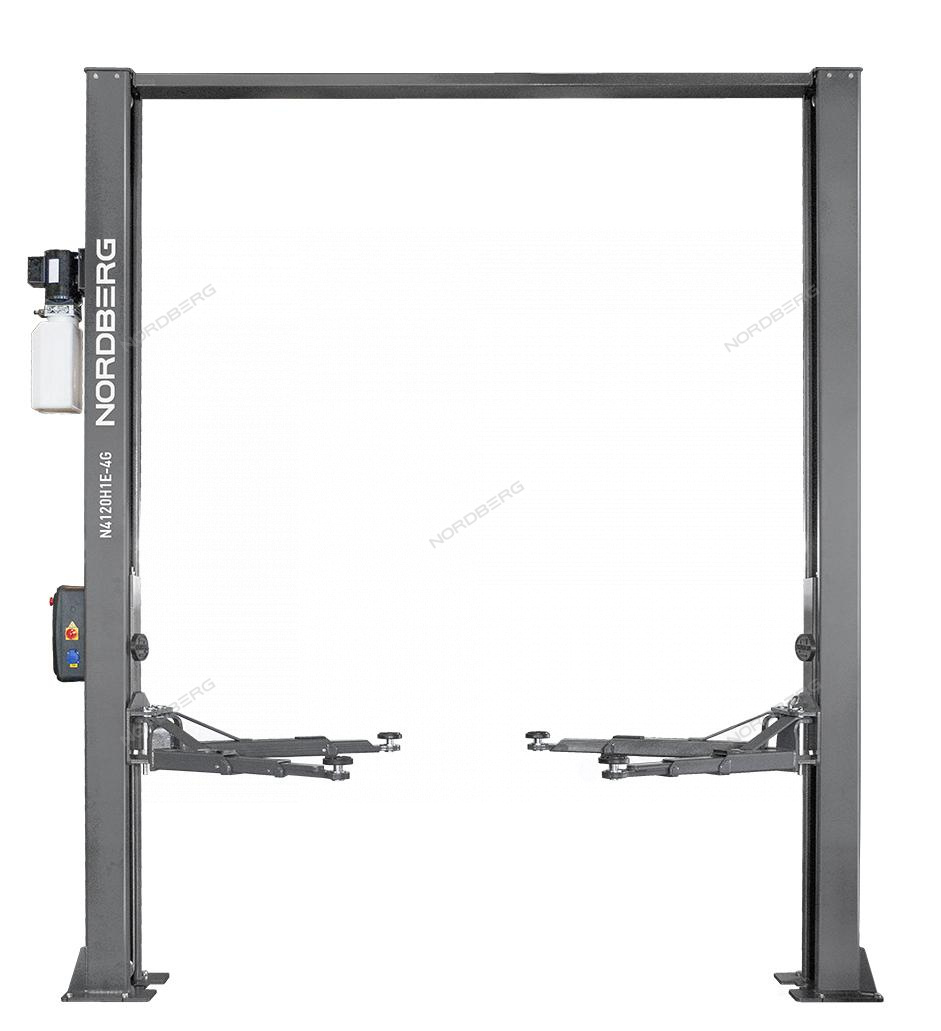 Подъемник двухстоечный 4 т, верхняя синхронизация, с электростопорами, H=4 м, 380 В, серый NORDBERG N4120H1E-4G_3+2_380
