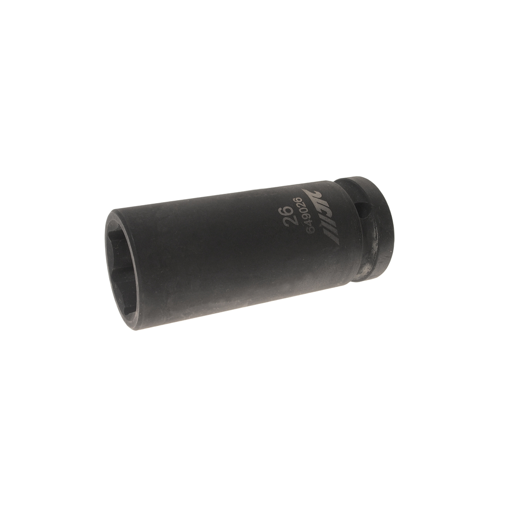JTC-649026 - Головка торцевая 3/4" 26мм ударная глубокая L=90мм JTC - 
6 граней, метрический размер.
Изготовлена из высококачественной хром-молибденовой стали.
Размер: 3/4"х26 мм.
Общая длина: 90 мм.
