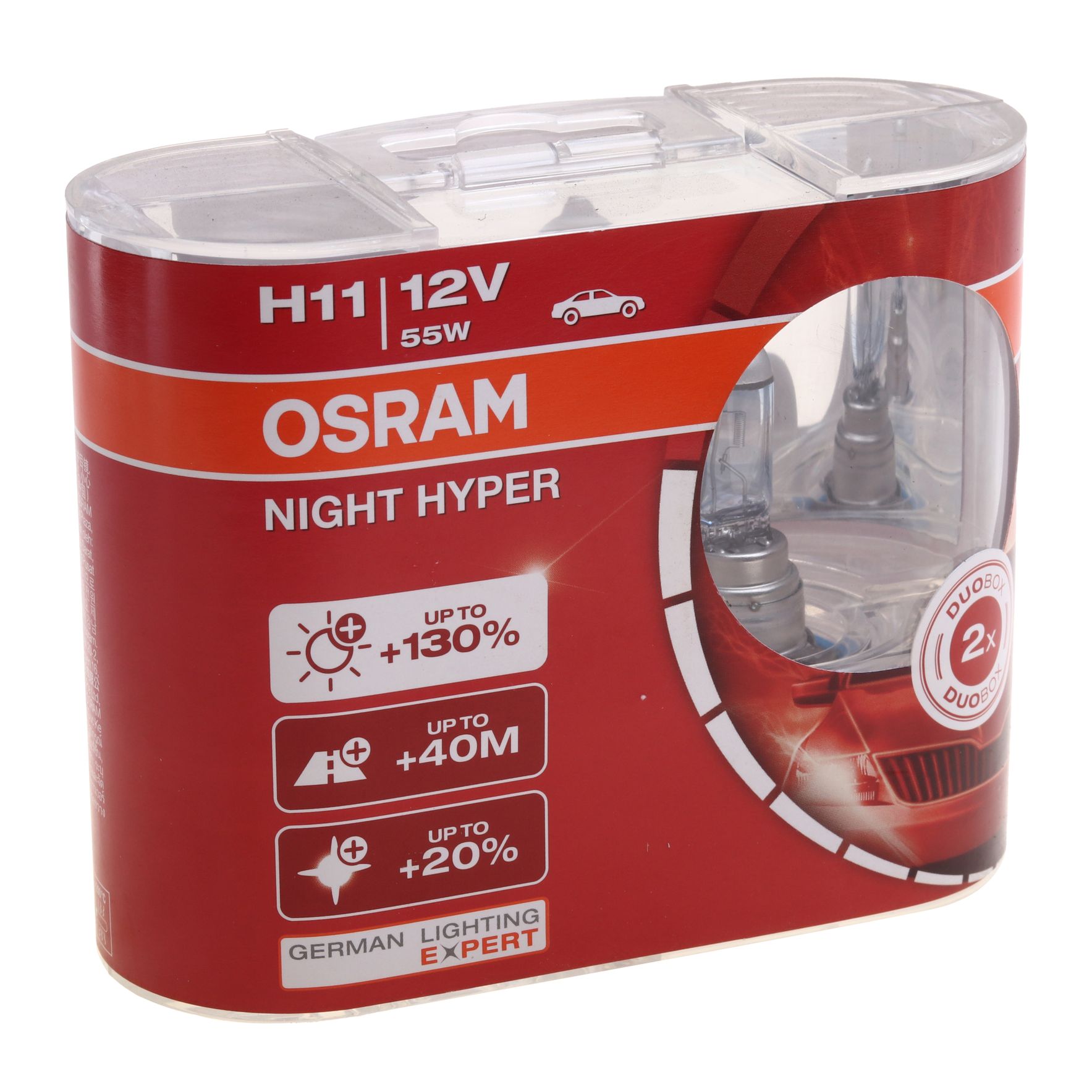 Автолампа H11 (55) PGJ19-2+130% NIGHT HYPER (евробокс,2шт) 12V OSRAM /1/10