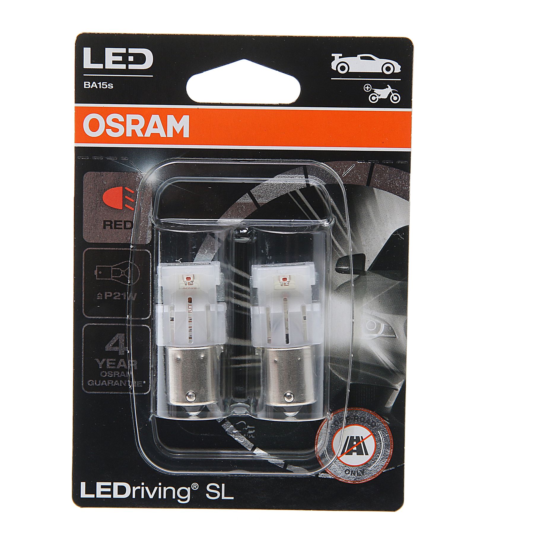 Автолампа P21W (BA15s) LED (блистер, 2шт) RED 12V OSRAM /10