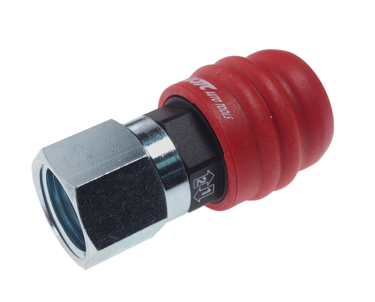 JTC-C40SFA - Переходник для компрессора F1/2" быстросъемный внутренняя резьба композитный двухрежимный JTC - 
Двухступенчатый режим работы, чтобы избежать опасности, которая может возникнуть при ослаблении соединения.
Соединяемая часть сделана из сверхпро