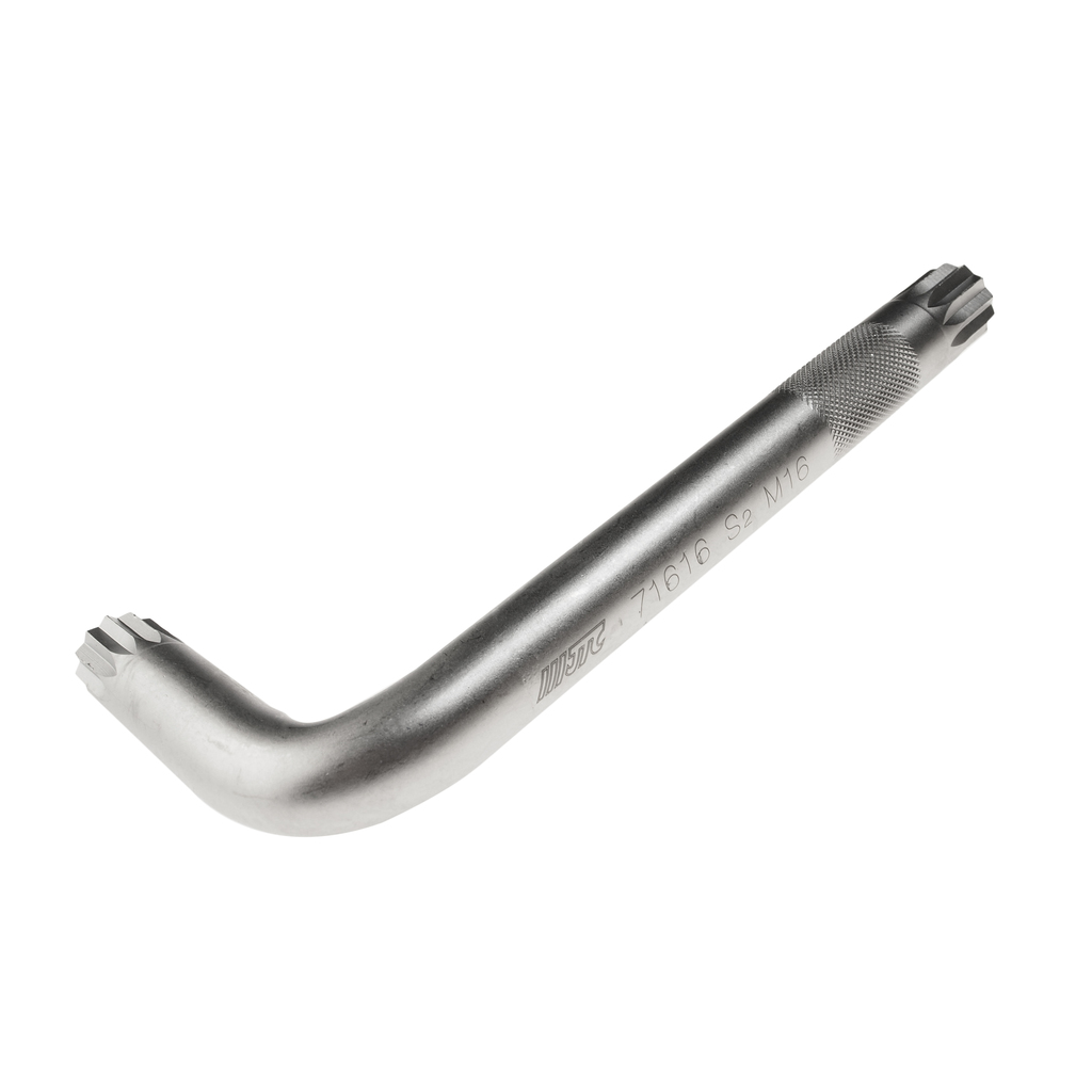 JTC-71616 - Ключ SPLINE Г-образный M16 JTC - 
Материал: S2 сталь.
Размер: M16.
Размер удлиненной части: 140 мм.
Размер короткой части: 55 мм.
