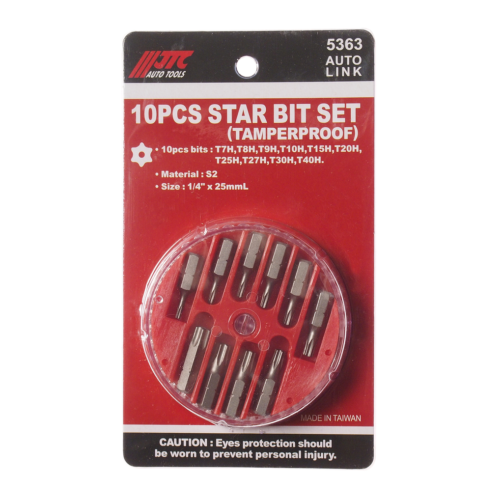JTC-5363 - Набор бит 1/4" TORX T7H-T40H с отверстием 10 предметов в кейсе JTC - 
В комплекте: Т7Н, Т8Н, Т9Н, Т10Н, Т15Н, Т20Н, Т25Н, Т27Н, Т30Н, Т40Н.
Материал: S2.
Размер: 1/4"х25 мм.
